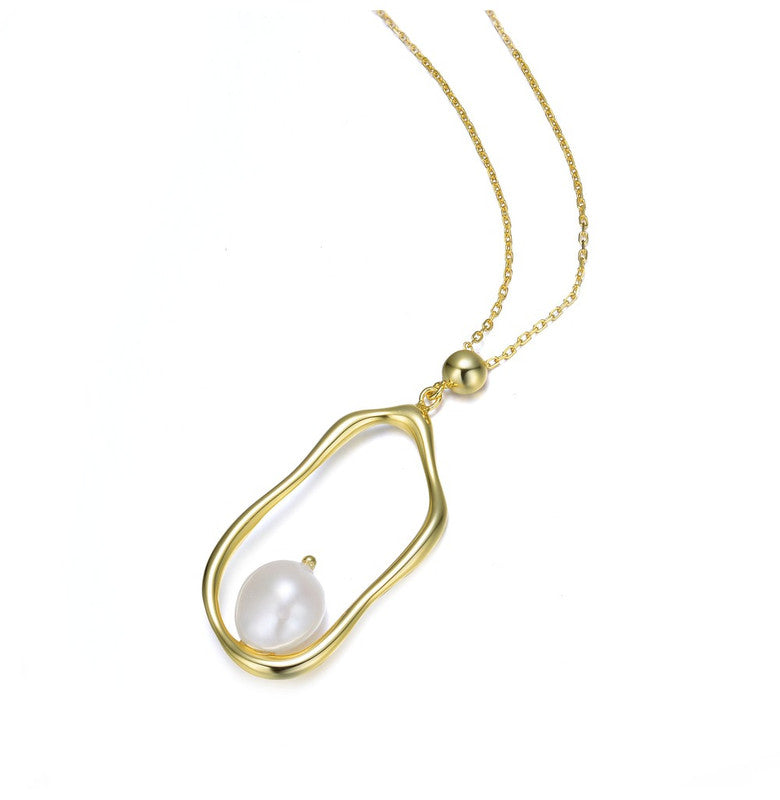 Sterling Silver 14k Gold Plating with Genuine Freshwater Pearl Halo Pendant Necklace