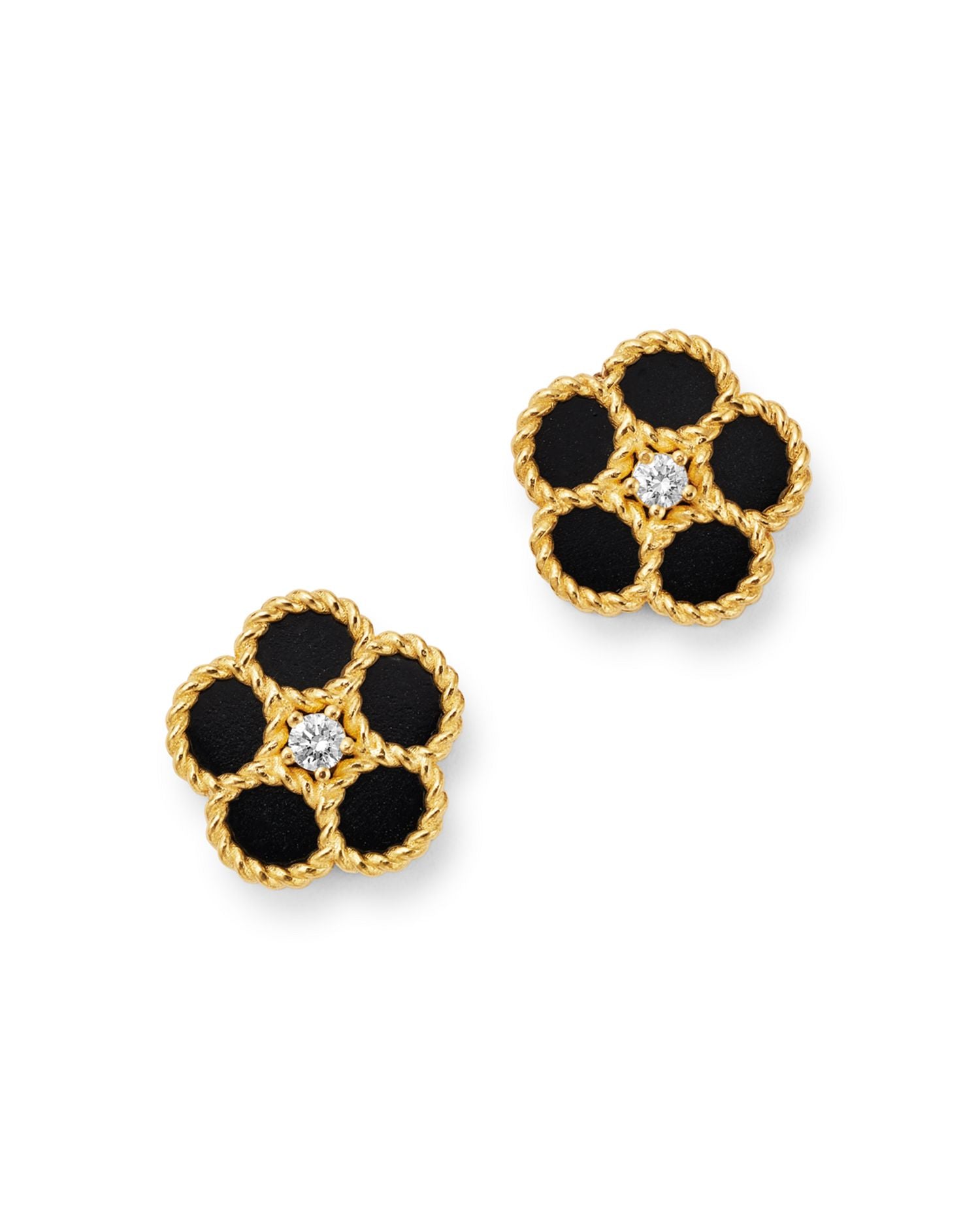 18K Yellow Gold Daisy Diamond & Black Onyx Stud Earrings - Exclusive