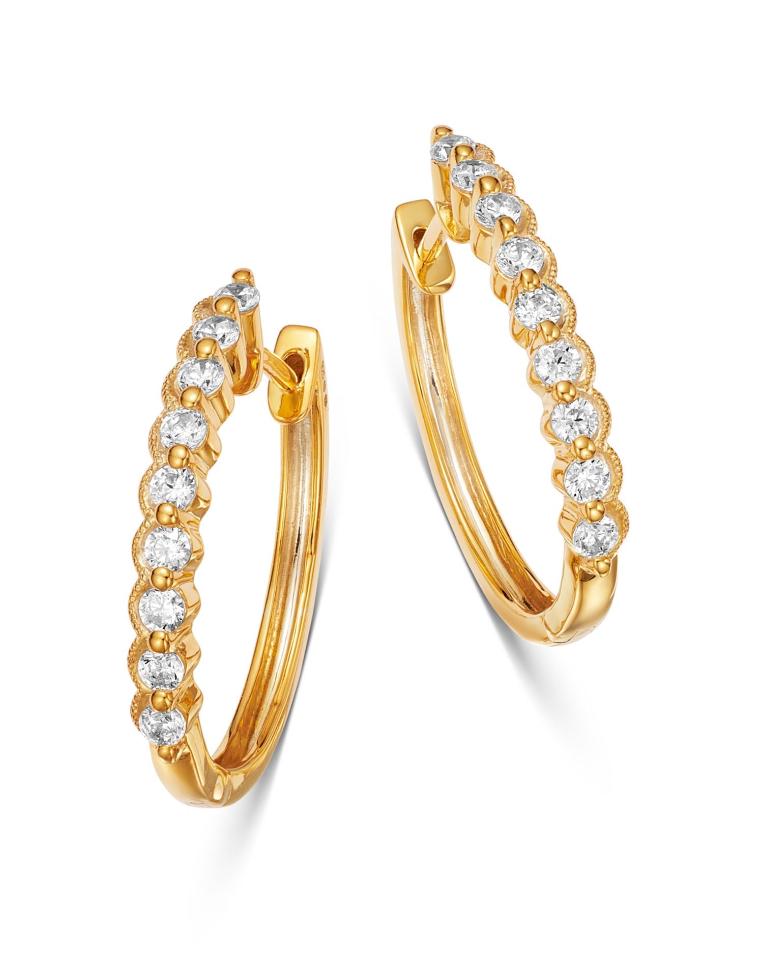 Diamond Milgrain Oval Hoop Earrings in 14K Yellow Gold, 0.50 ct. t.w. - Exclusive
