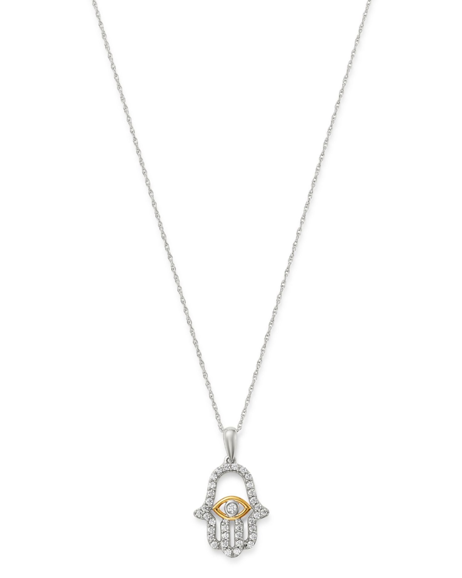 Diamond Hamsa Pendant Necklace in 14K Yellow & White Gold, 0.25 ct. t.w. - Exclusive