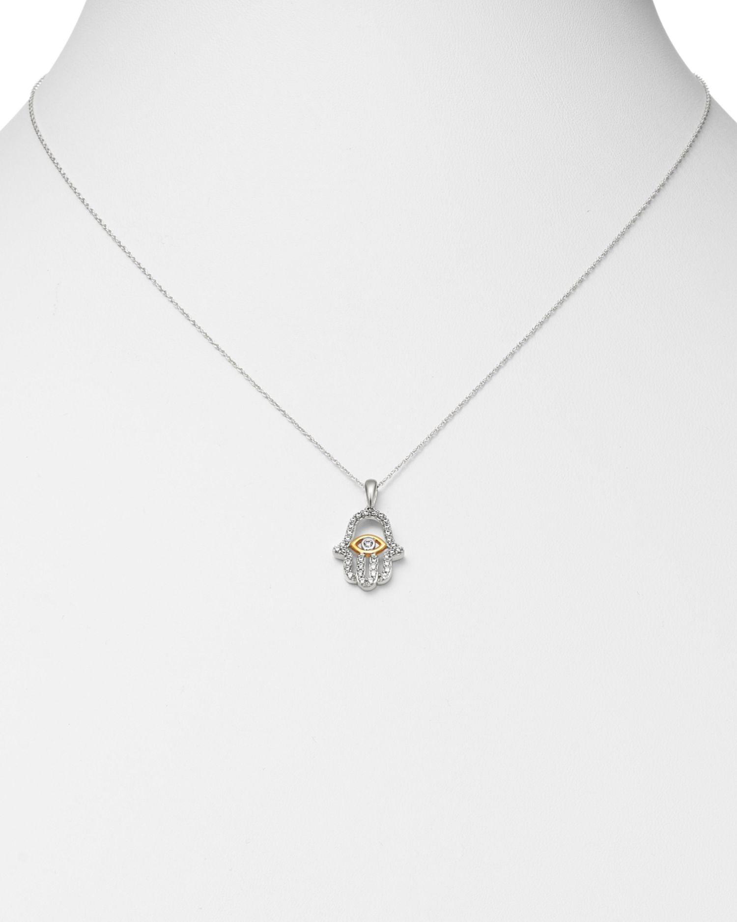 Diamond Hamsa Pendant Necklace in 14K Yellow & White Gold, 0.25 ct. t.w. - Exclusive