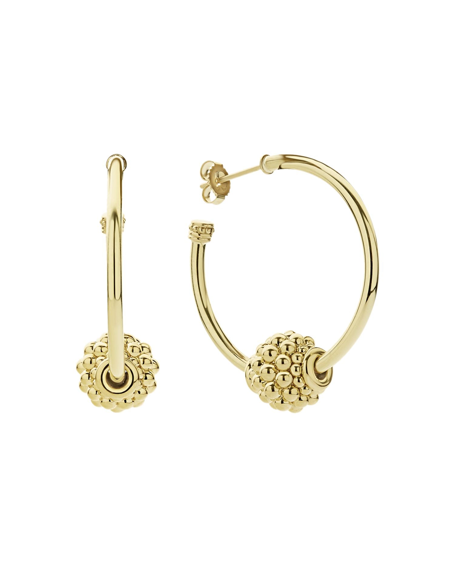18K Yellow Gold Caviar Gold Beaded Hoop Earrings