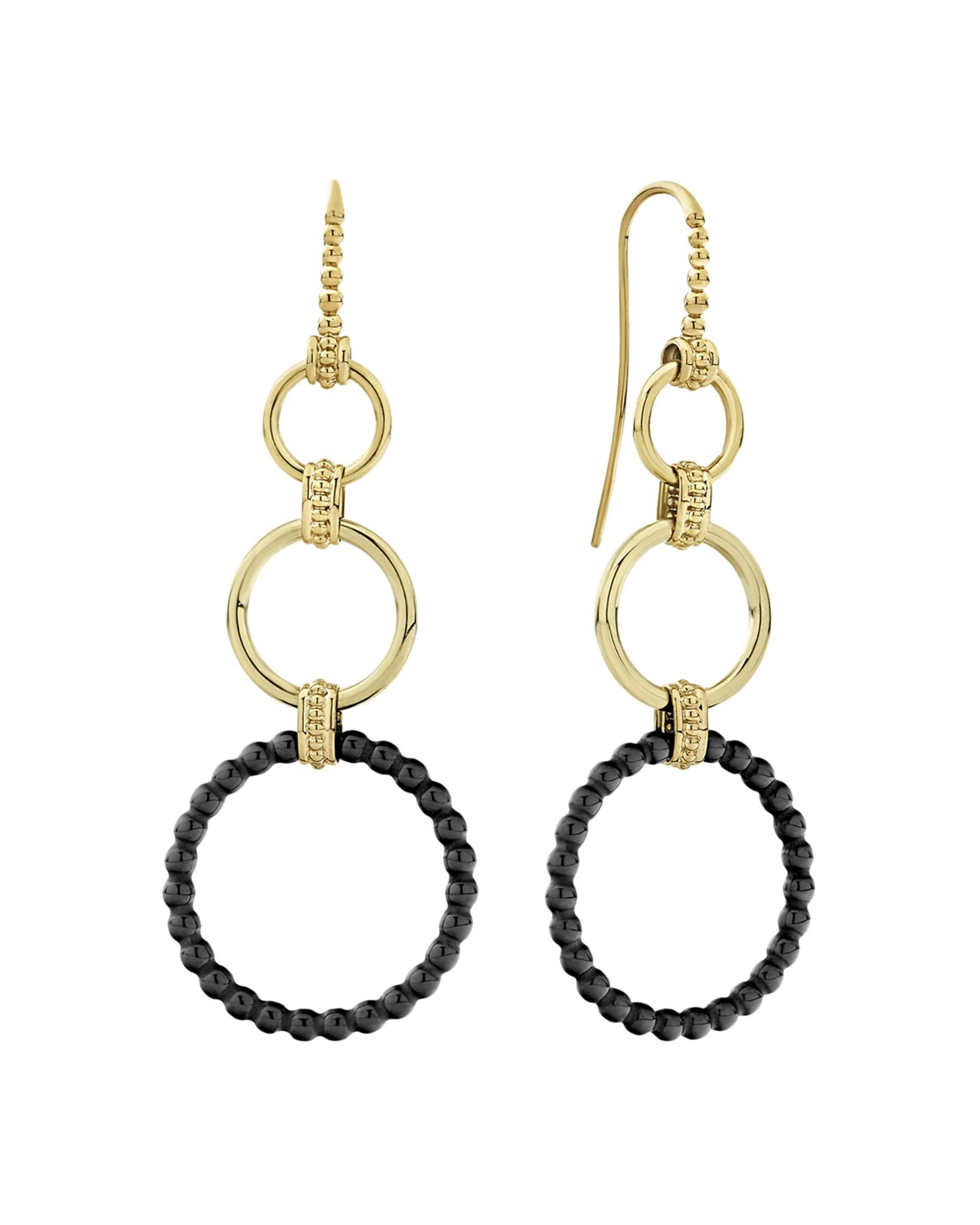 Meridian 18K Yellow Gold & Black Caviar Drop Earrings