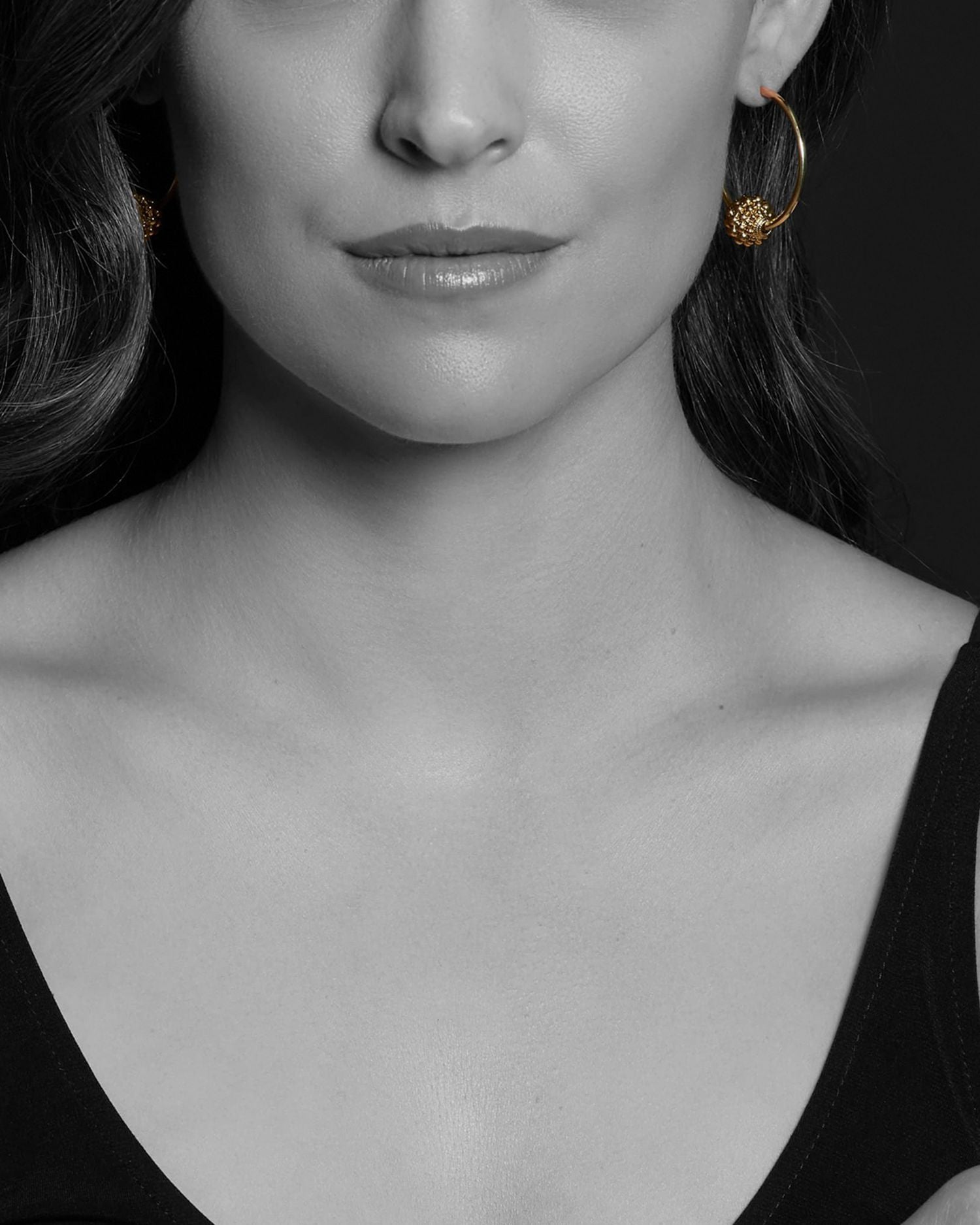 18K Yellow Gold Caviar Gold Beaded Hoop Earrings