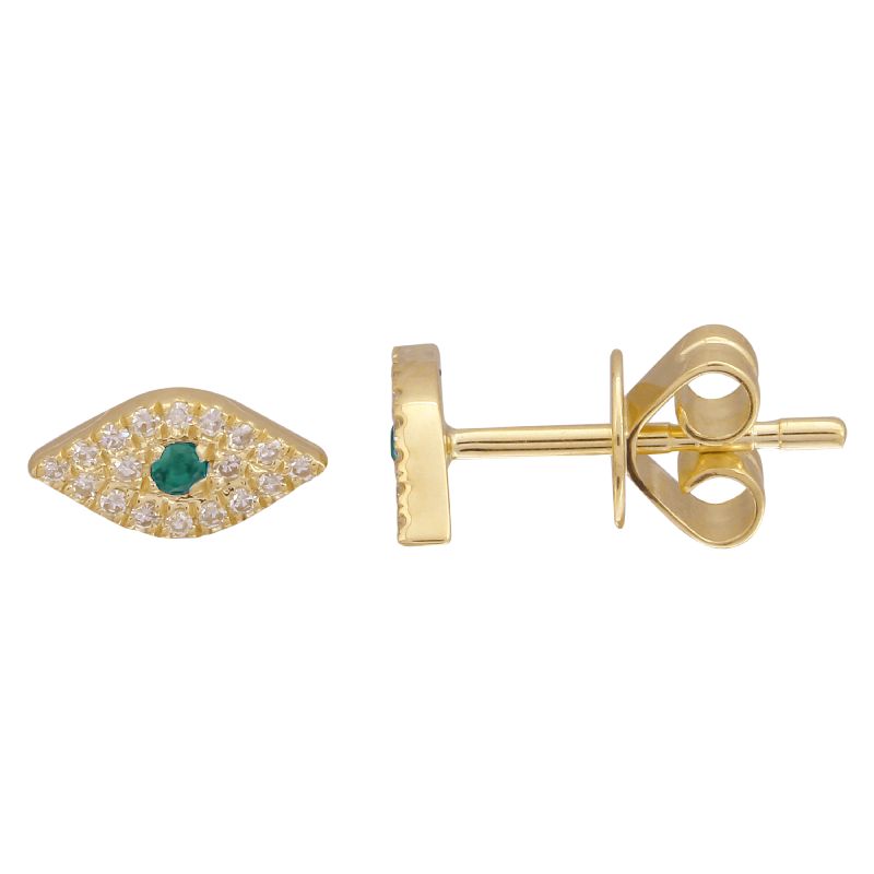 Gold Diamond Emerald Evil Eye Stud Earring