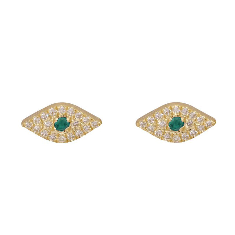 Gold Diamond Emerald Evil Eye Stud Earring