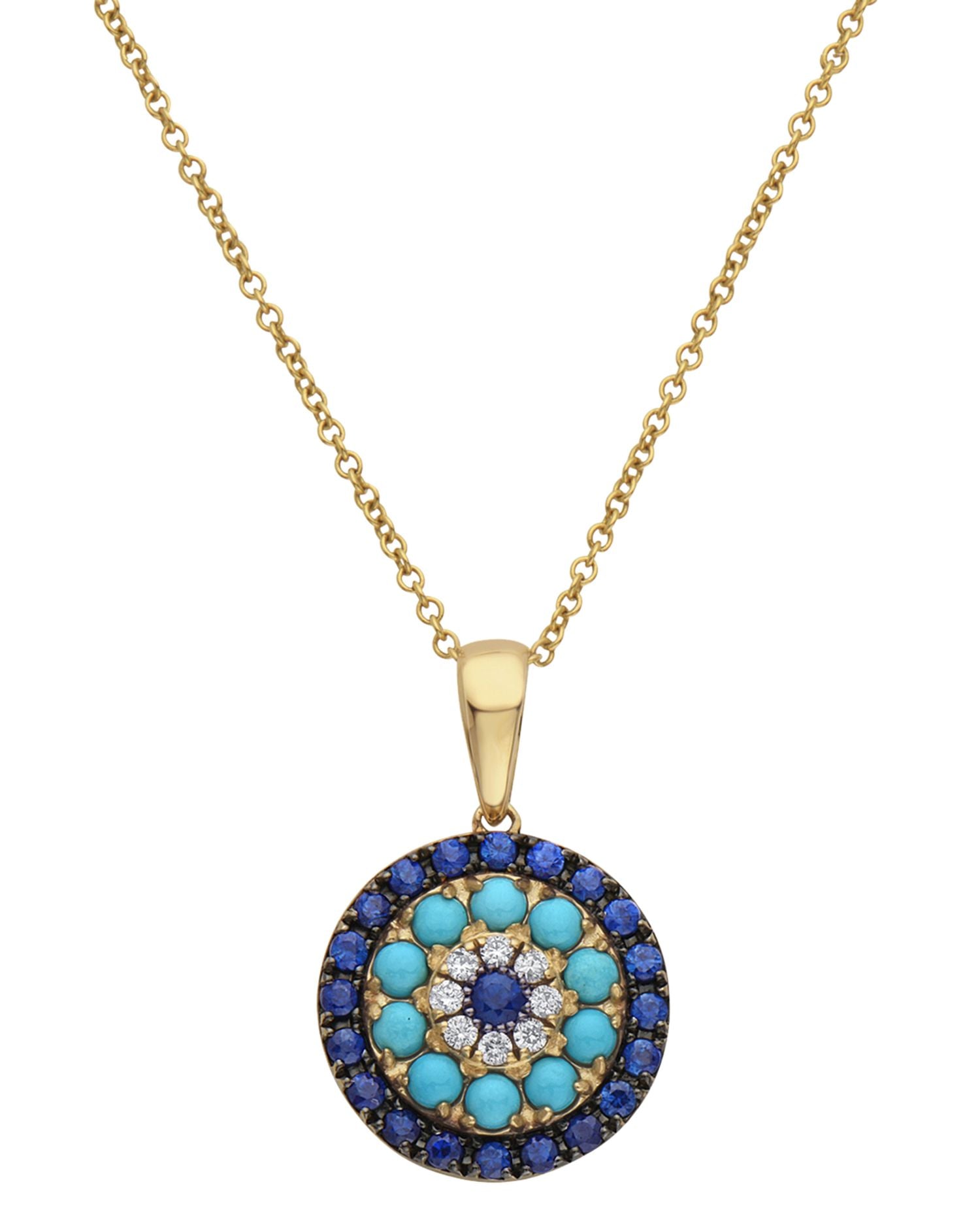 Diamond, Blue Sapphire & Turquoise Pendant Necklace in 14K Yellow Gold, 18' - Exclusive