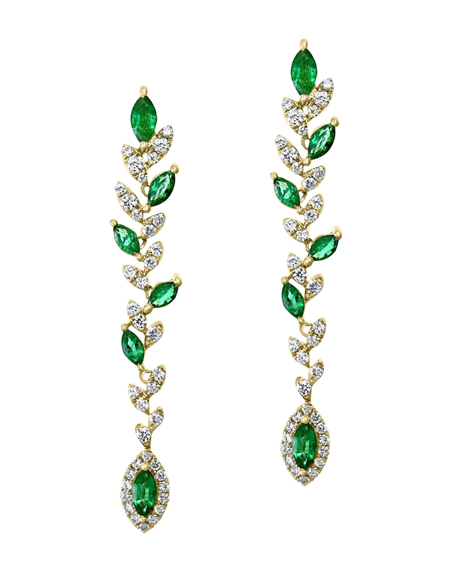 Marquise Emerald & Diamond Drop Earrings in 14K Yellow Gold - Exclusive