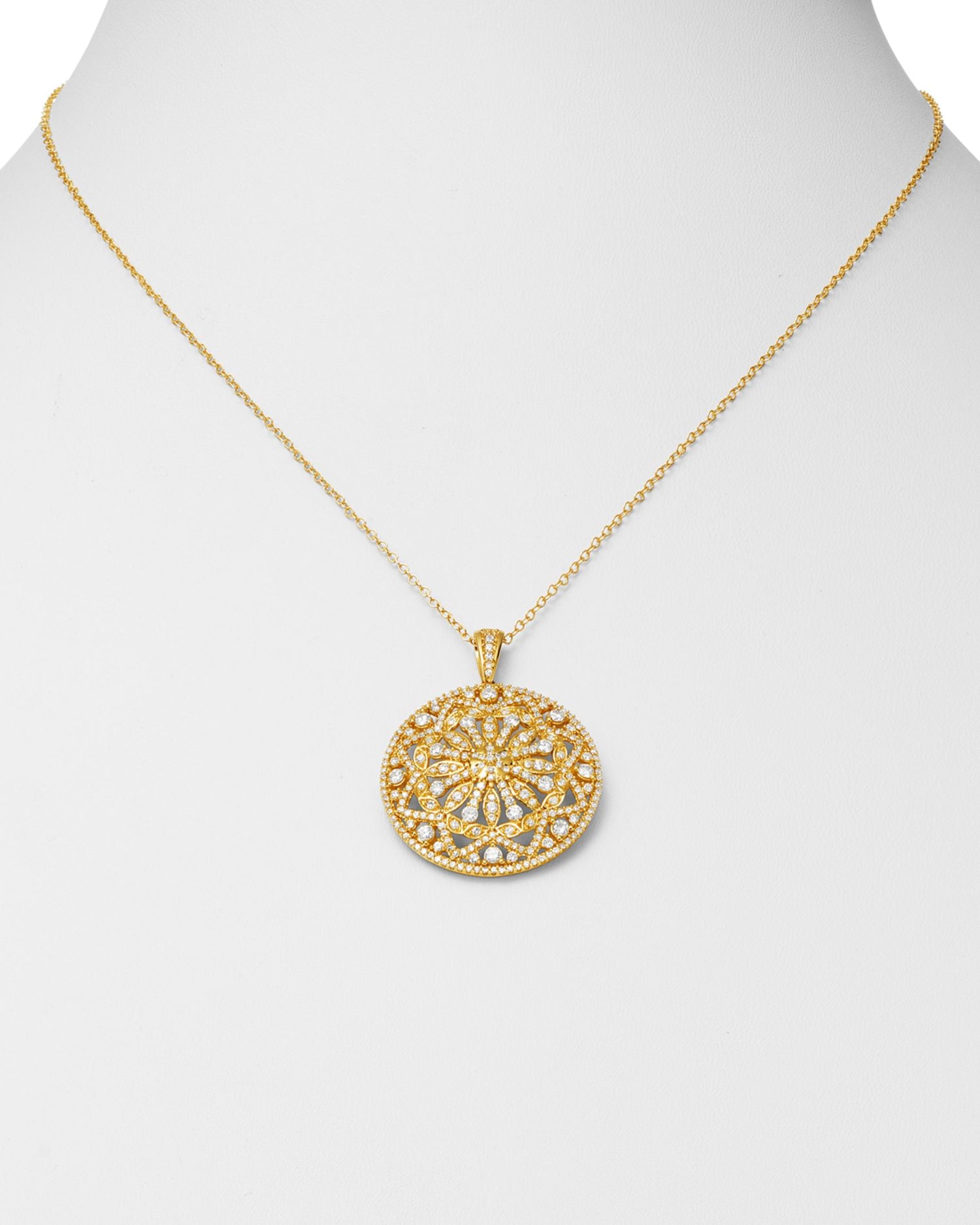 Diamond Medallion Pendant Necklace in 14K Yellow Gold, 1.50 ct. t.w. - Exclusive