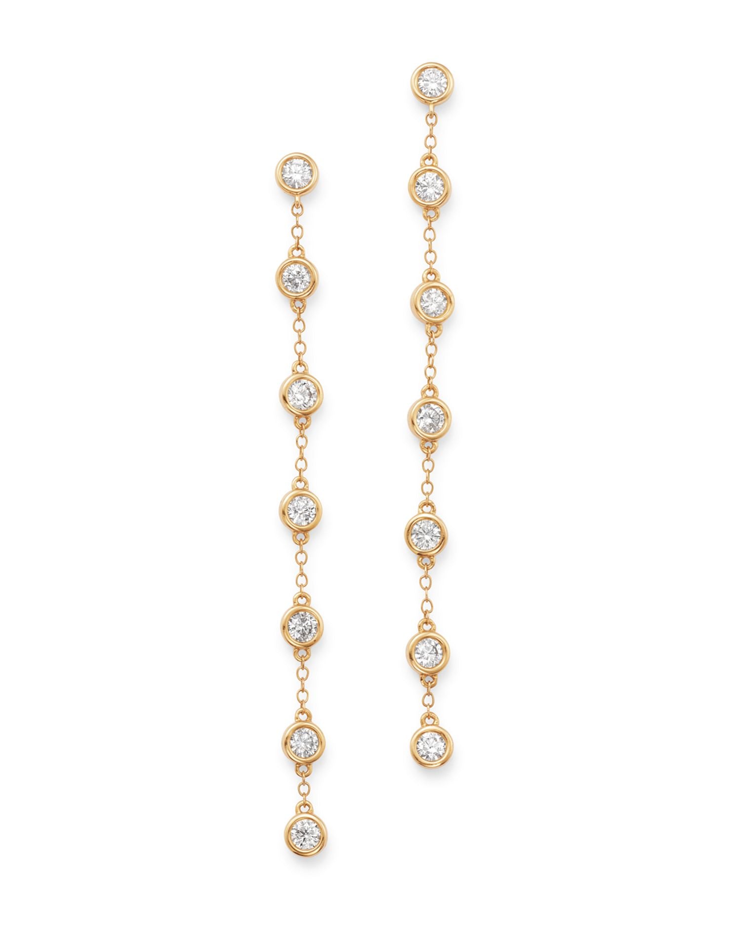 Diamond Bezel Set Staion Drop Earrings in 14K Yellow Gold,