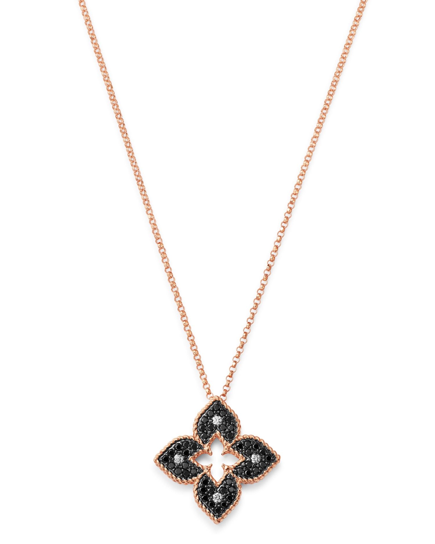 18K Rose Gold Venetian Princess Black & White Diamond Pendant Necklace, 18'