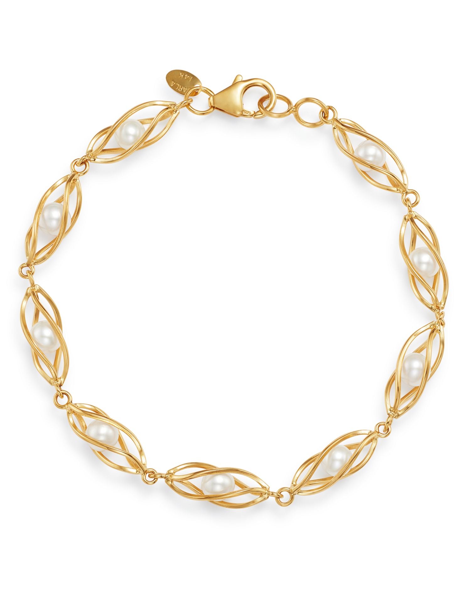 Cultured Freshwater Pearl Cage Bracelet in 14K Yellow Gold - Exclusive
