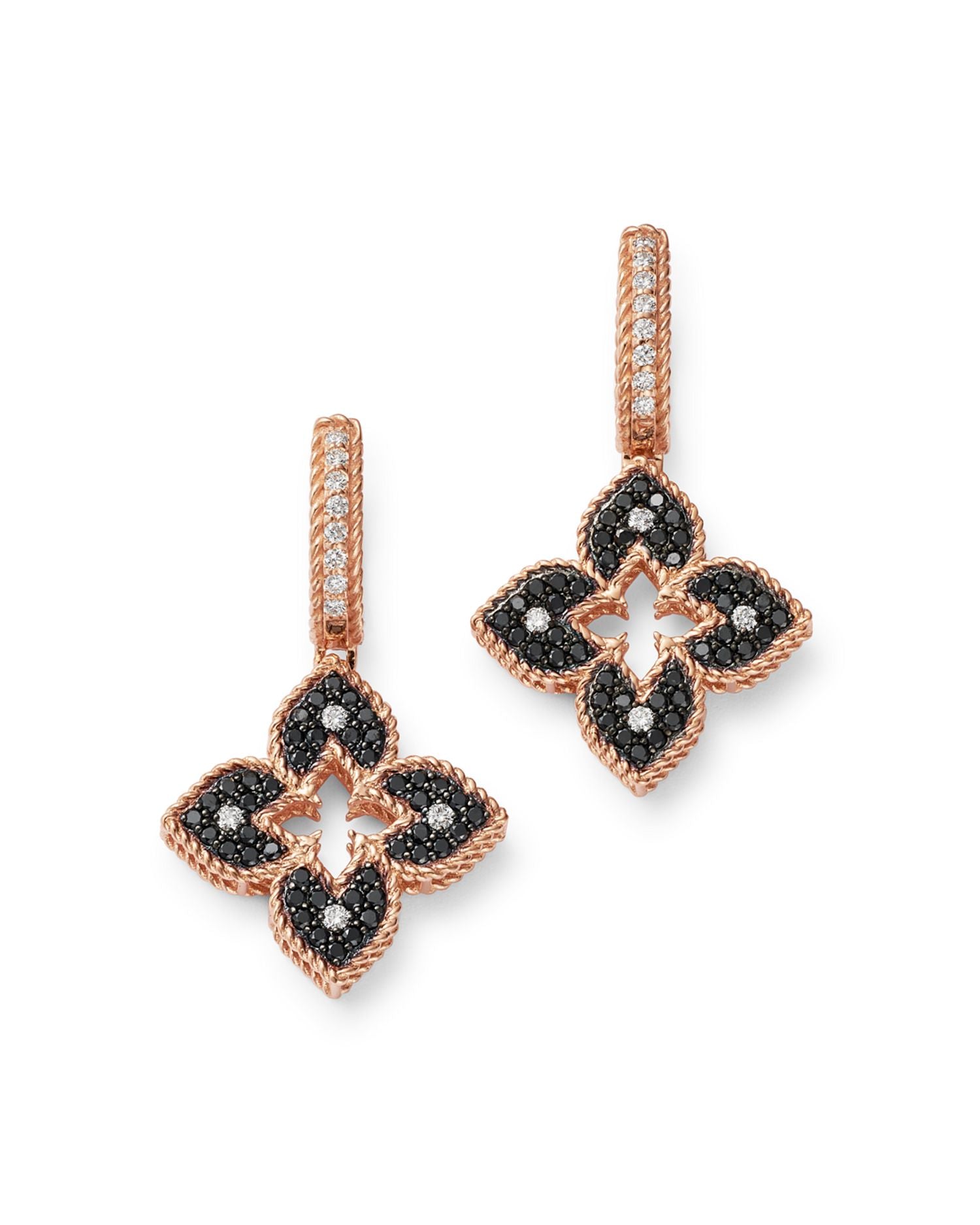 18K Rose Gold Venetian Princess Black & White Diamond Drop Earrings