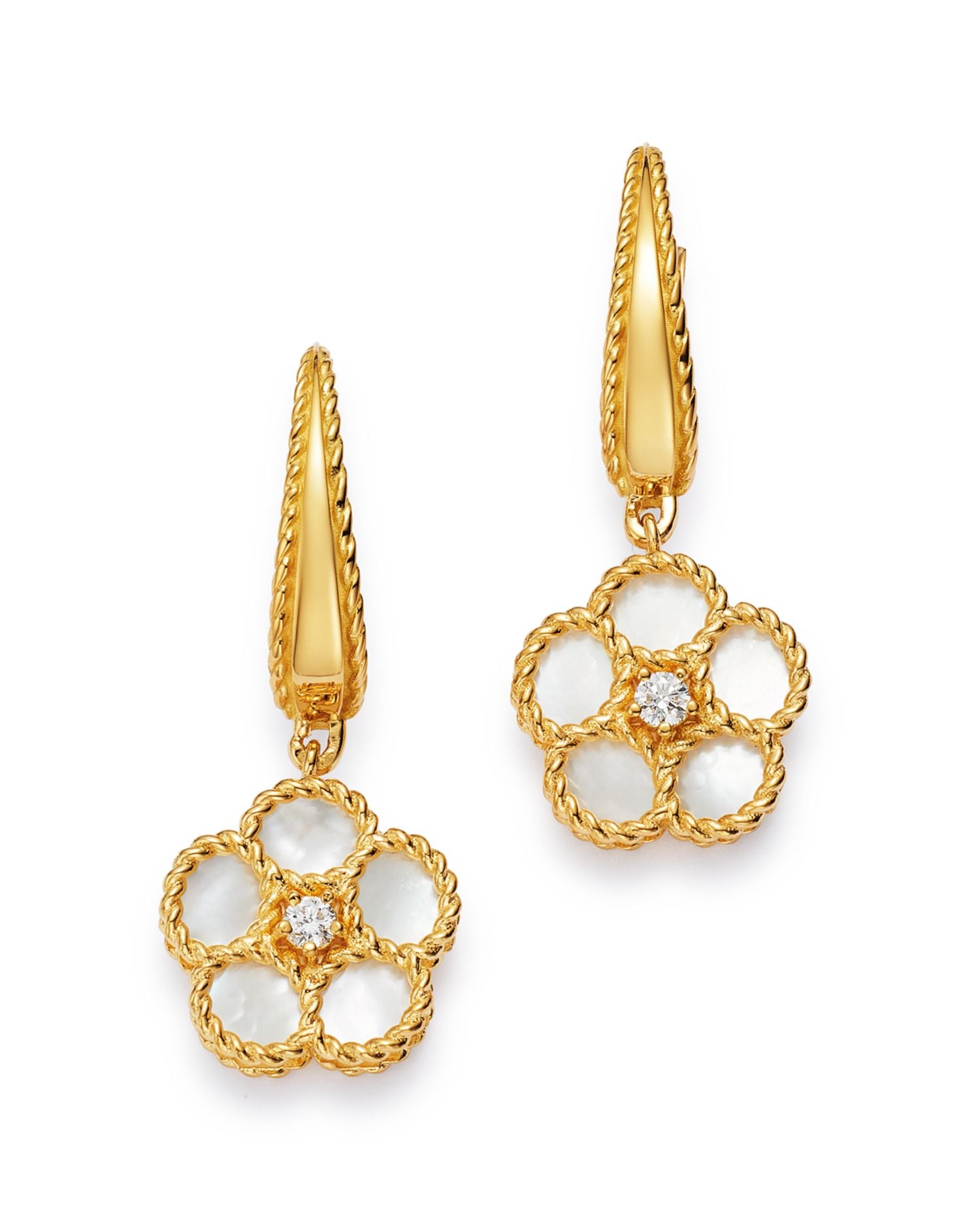 18K Yellow Gold Daisy Mother-of-Pearl & Diamond Drop Earrings - Exclusive