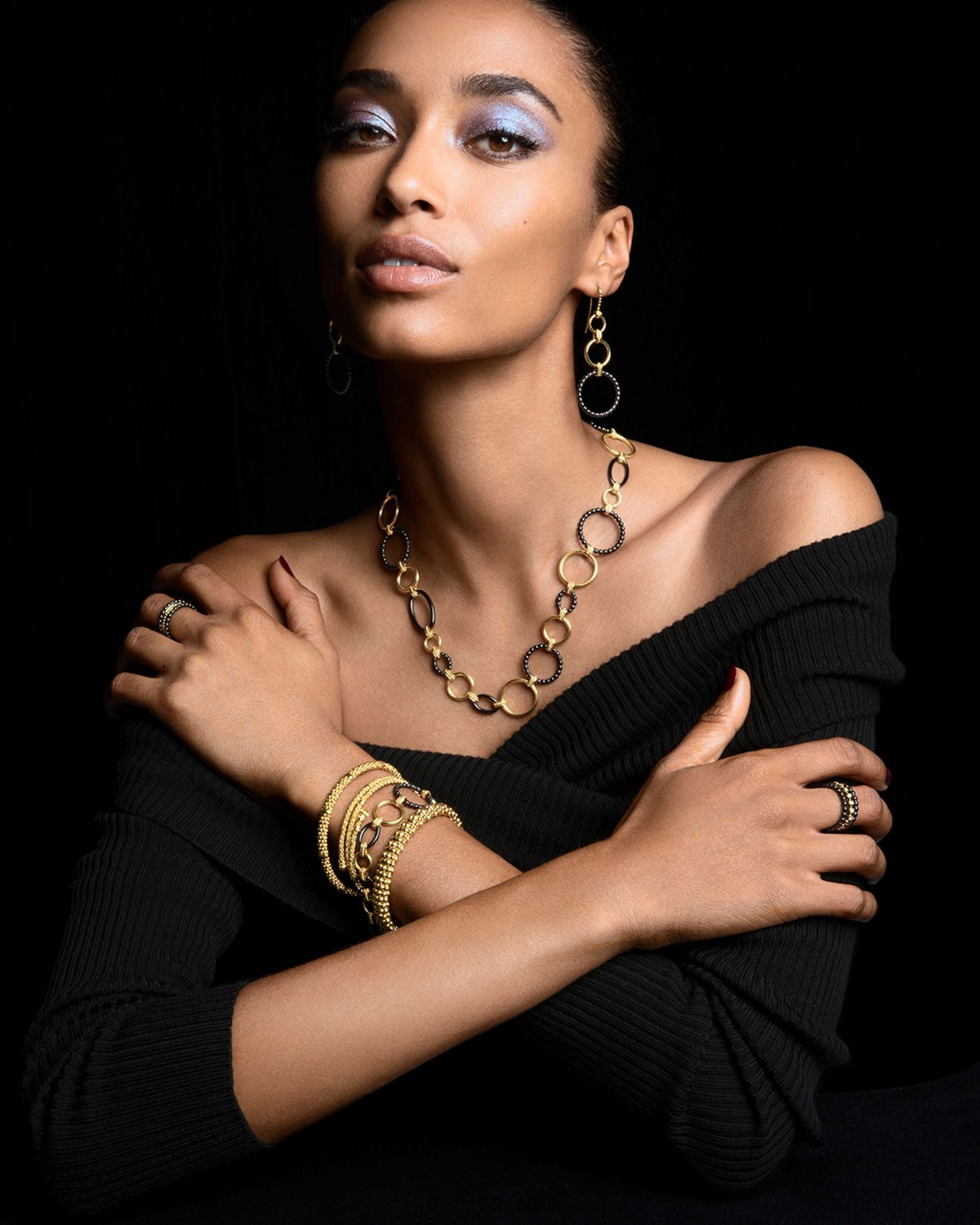 Meridian 18K Yellow Gold & Black Caviar Drop Earrings