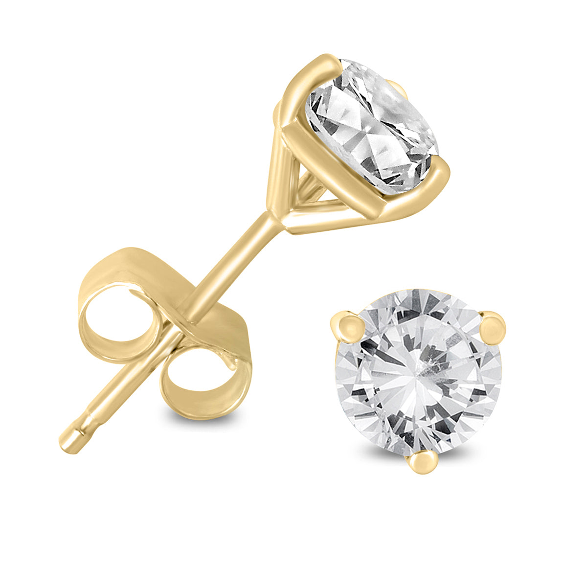 1/2 Carat TW Ags Certified Martini Set Round Diamond Solitaire Earrings In 14K Yellow Gold I-J Color I1-I2 Clarity