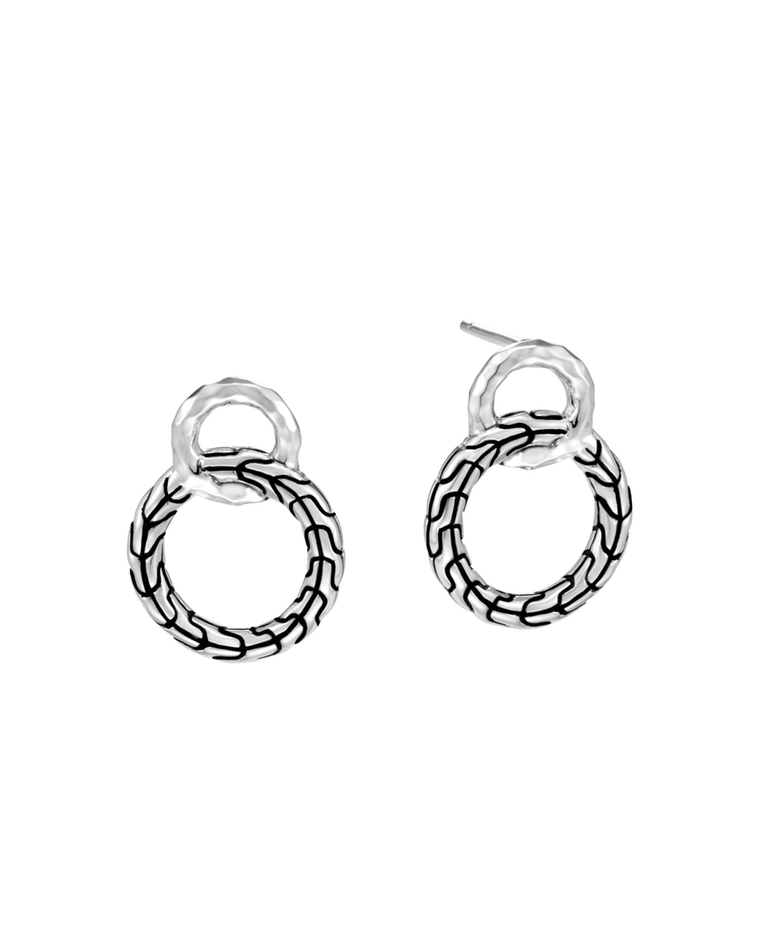 Sterling Silver Classic Chain Hammered Interlinking Drop Earrings