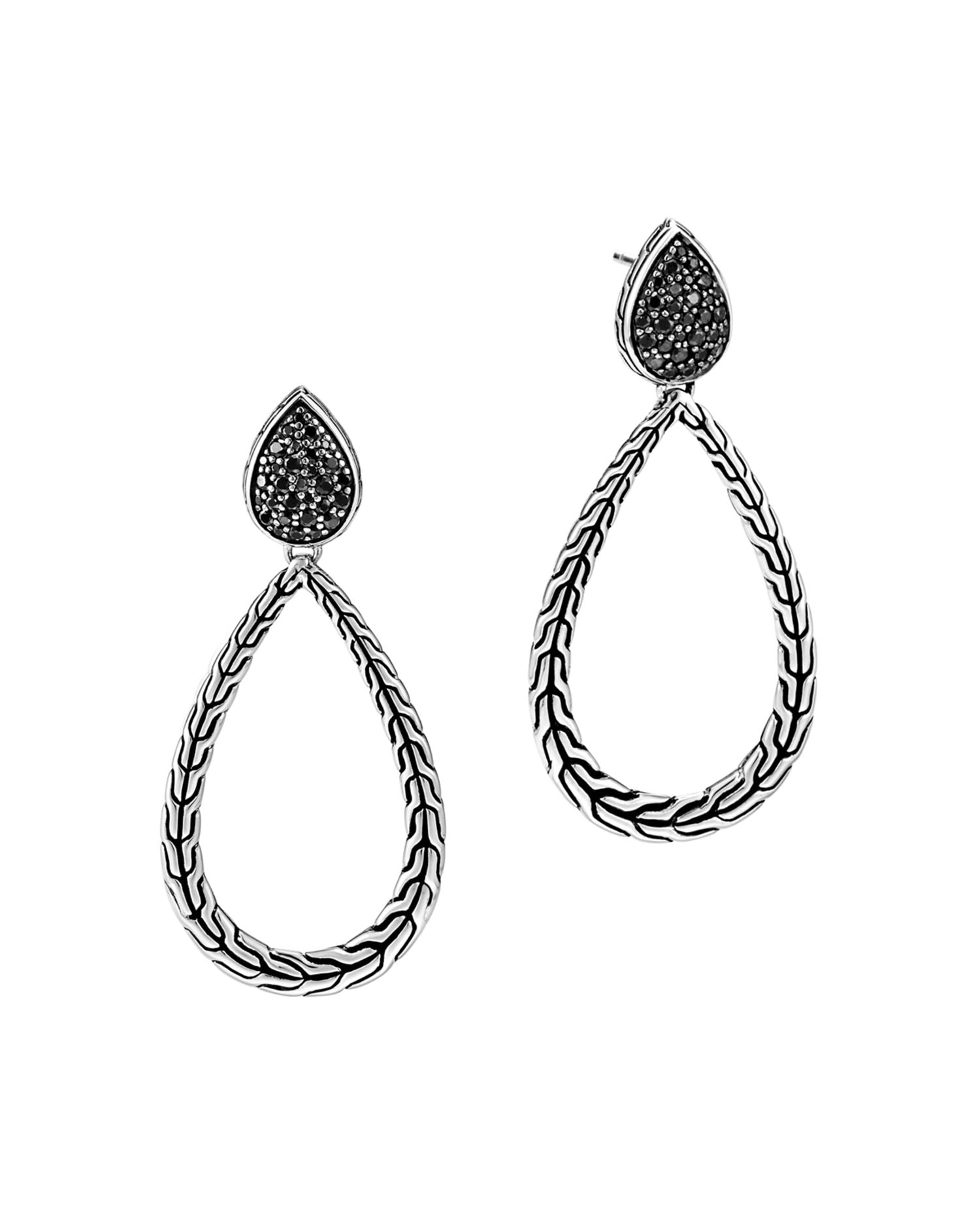 Sterling Silver Classic Chain Drop Earrings with Black Sapphire & Black Spinel