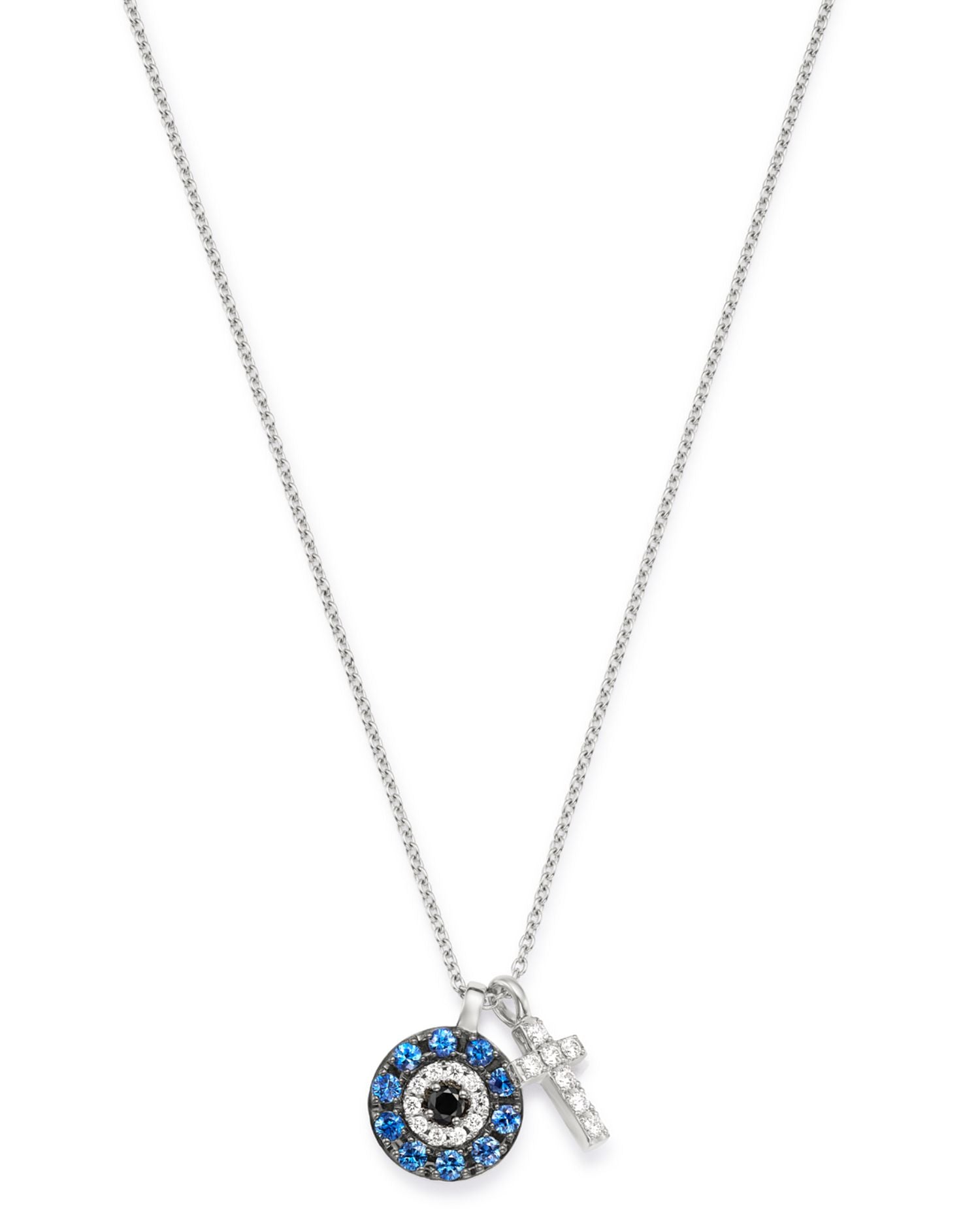 Diamond & Sapphire Evil Eye & Cross Charm Necklace in 14K White Gold, 17" - Exclusive