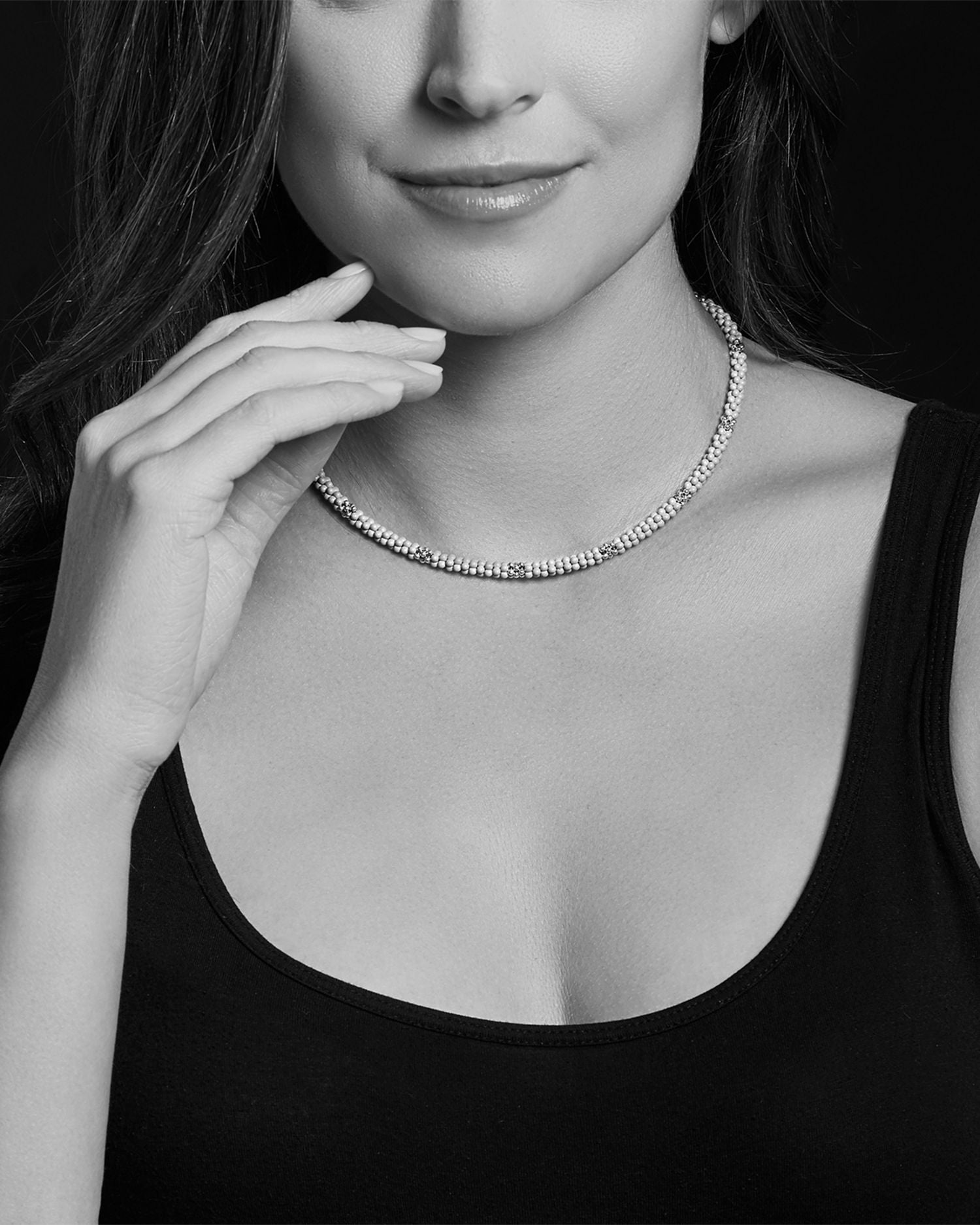 Sterling Silver Caviar Blue Caviar Ceramic Beaded Necklace, 16"