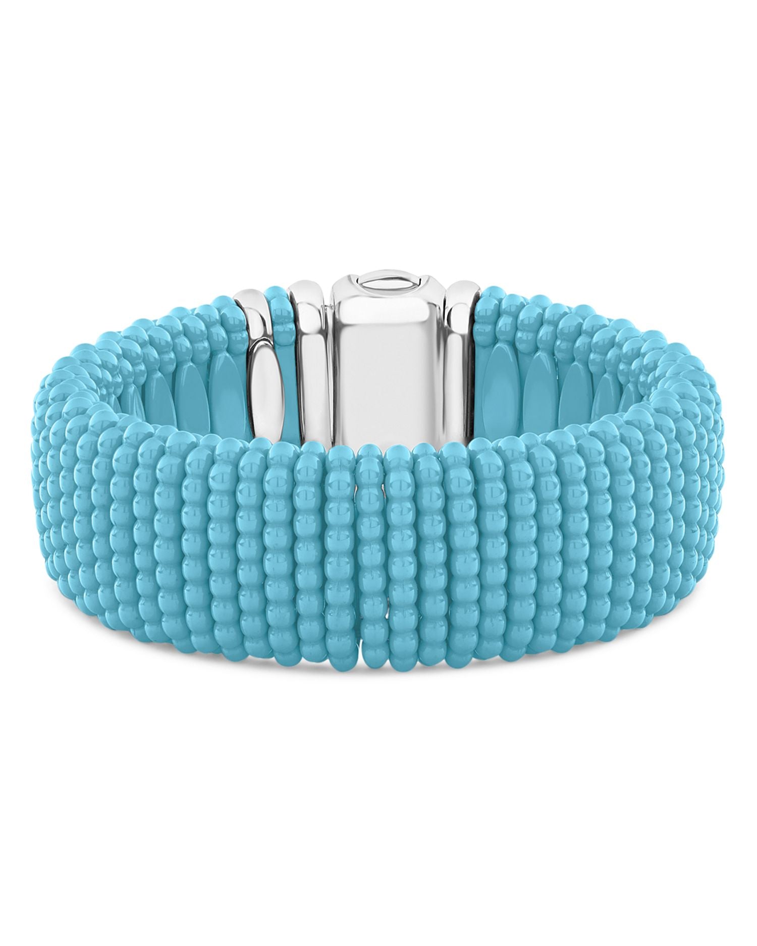 Sterling Silver Caviar Blue Ceramic Statement Bracelet