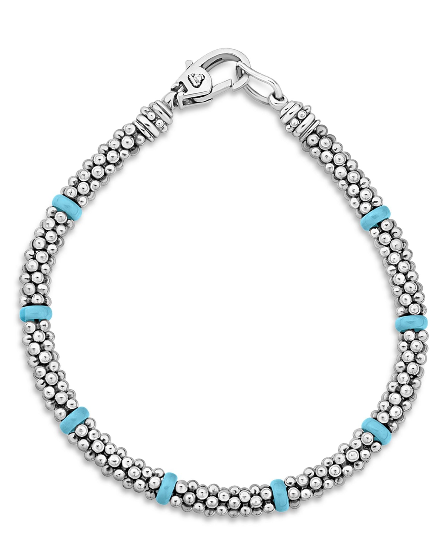 Sterling Silver Caviar Blue Ceramic Beaded Bracelet