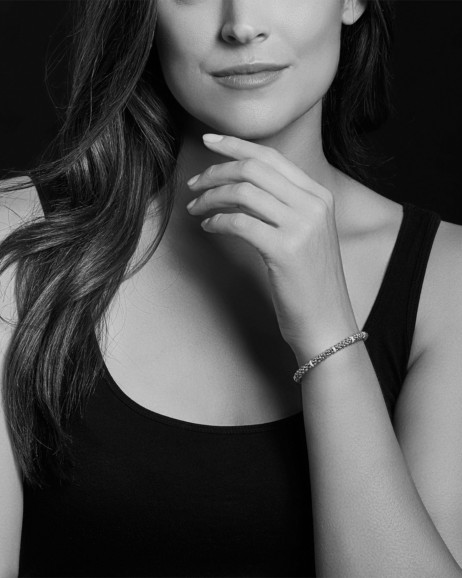 Sterling Silver Caviar Blue Ceramic Beaded Bracelet