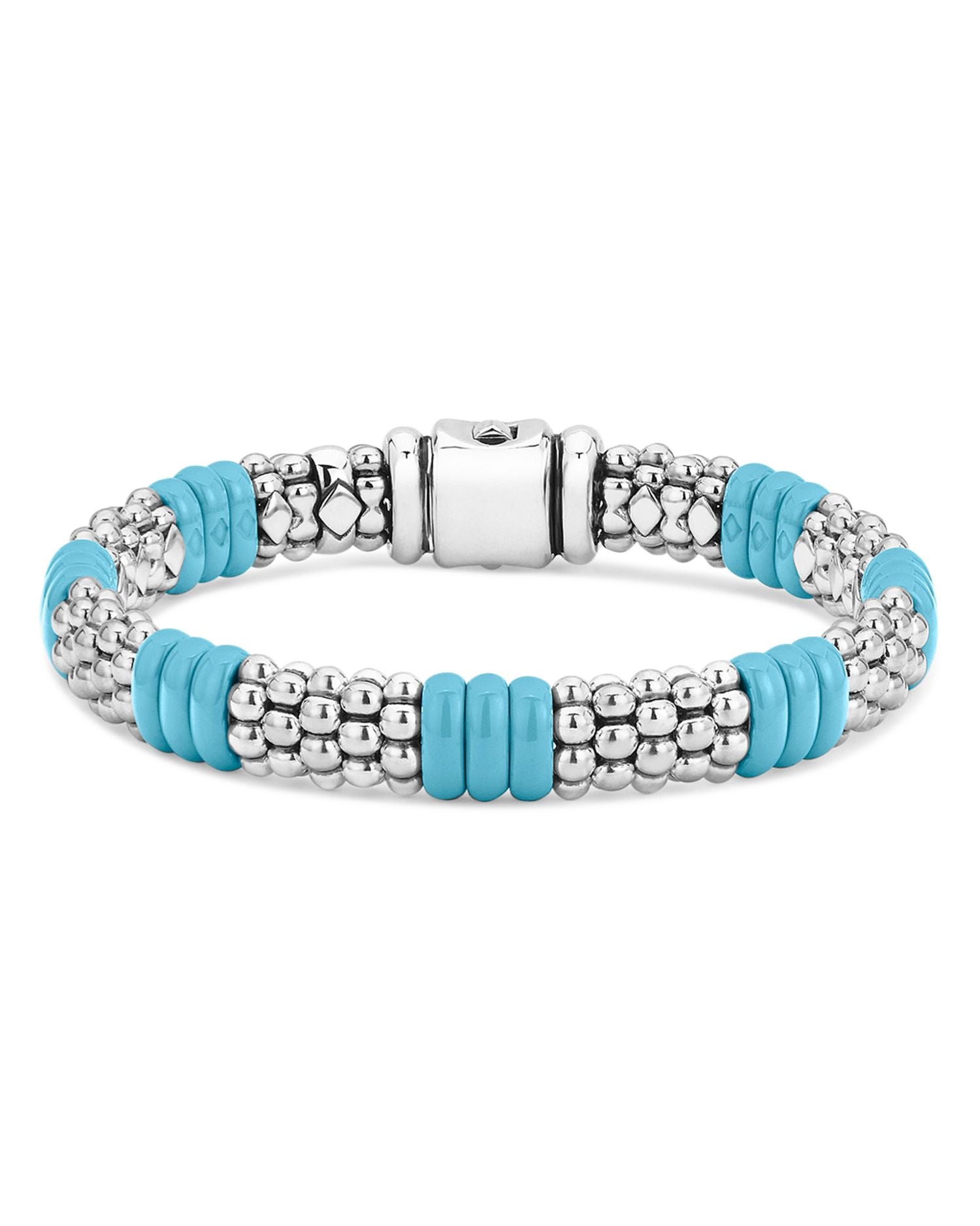 Sterling Silver Caviar Blue Ceramic Signature Bracelet