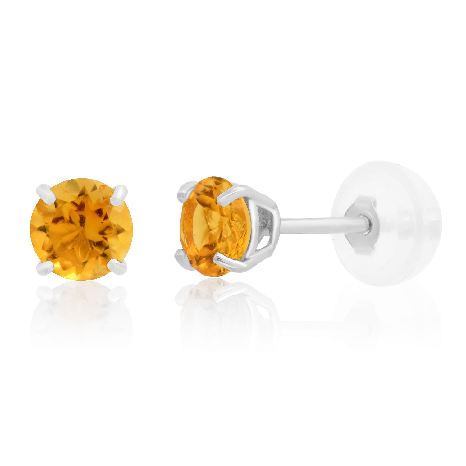 14k White or Yellow Gold Round Small 4MM Gemstone Stud Earrings