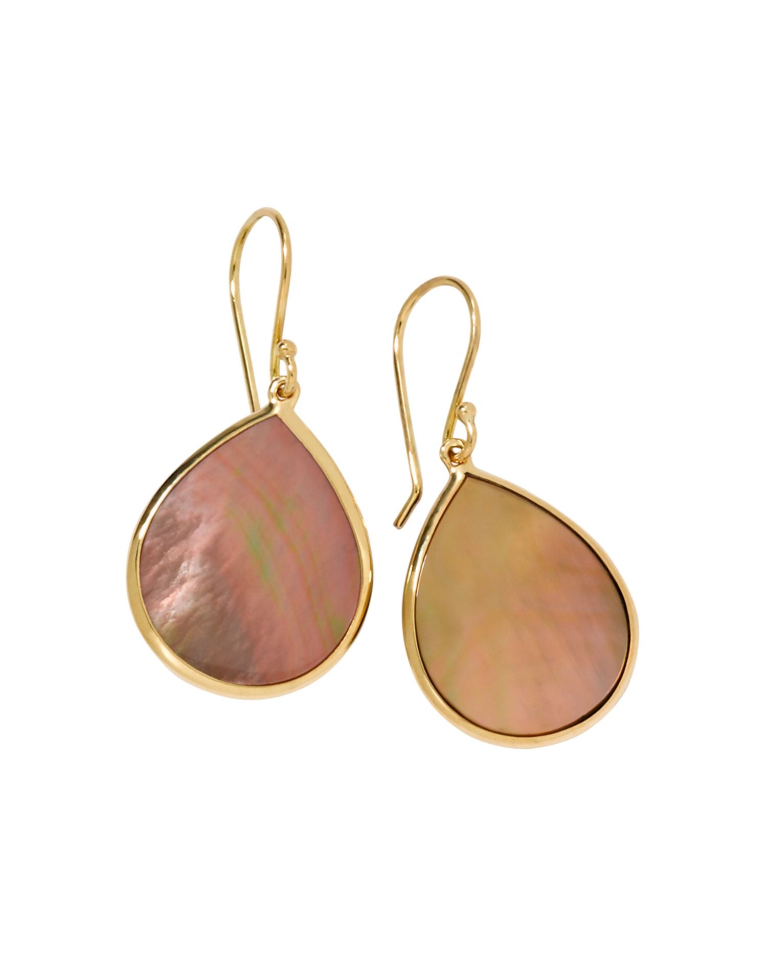 18K Yellow Gold Polished Rock Candy Brown Shell Mini Teardrop Earrings