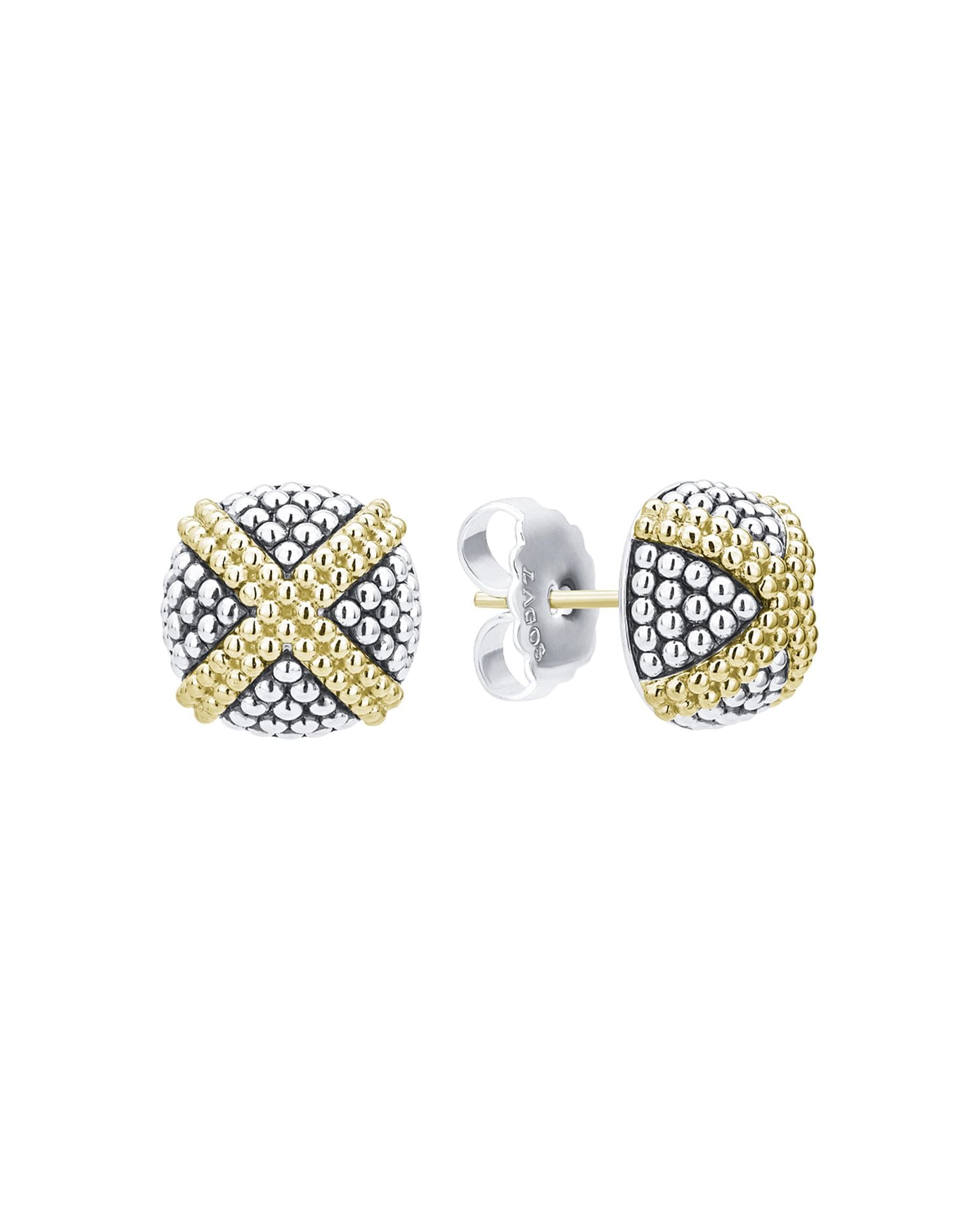 18K Yellow Gold & Sterling Silver Signature Caviar Square Earrings