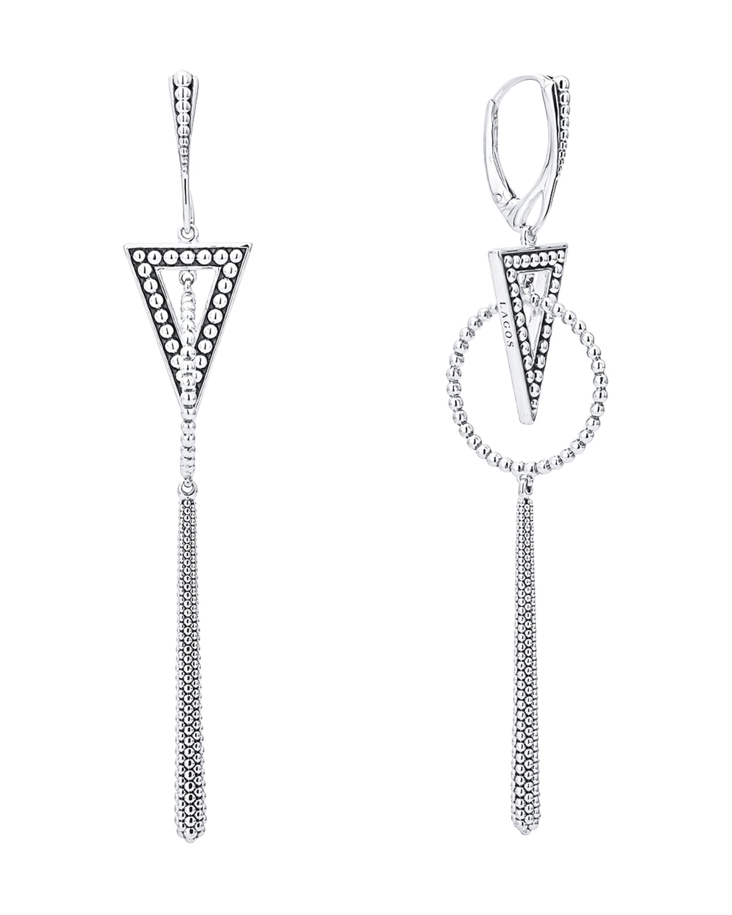 Sterling Silver Signature Caviar Triangle Circle Drop Earrings