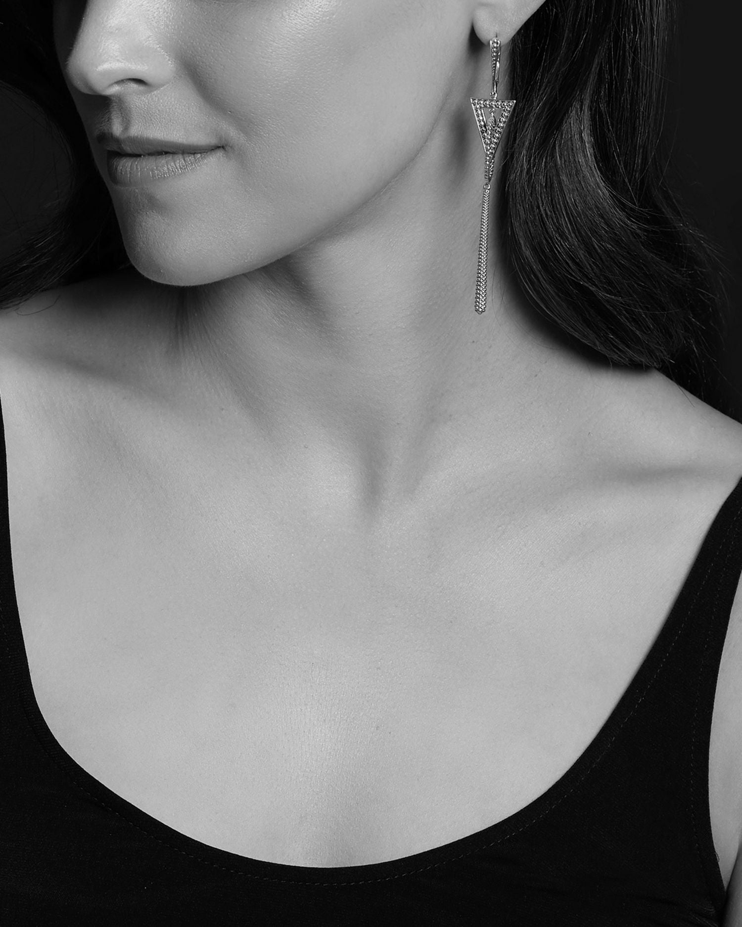 Sterling Silver Signature Caviar Triangle Circle Drop Earrings