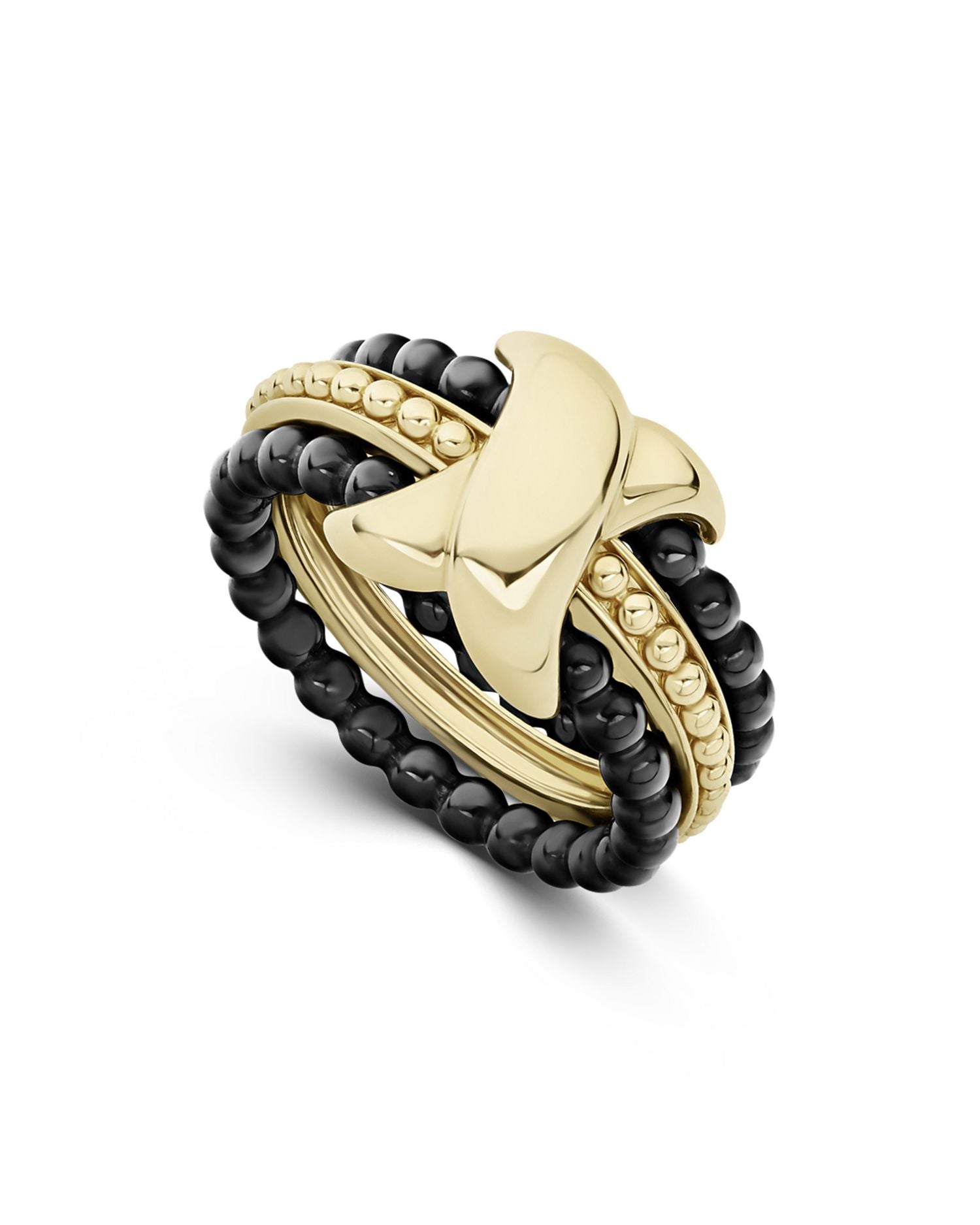 Meridian 18K Yellow Gold & Ceramic Caviar Stack Ring