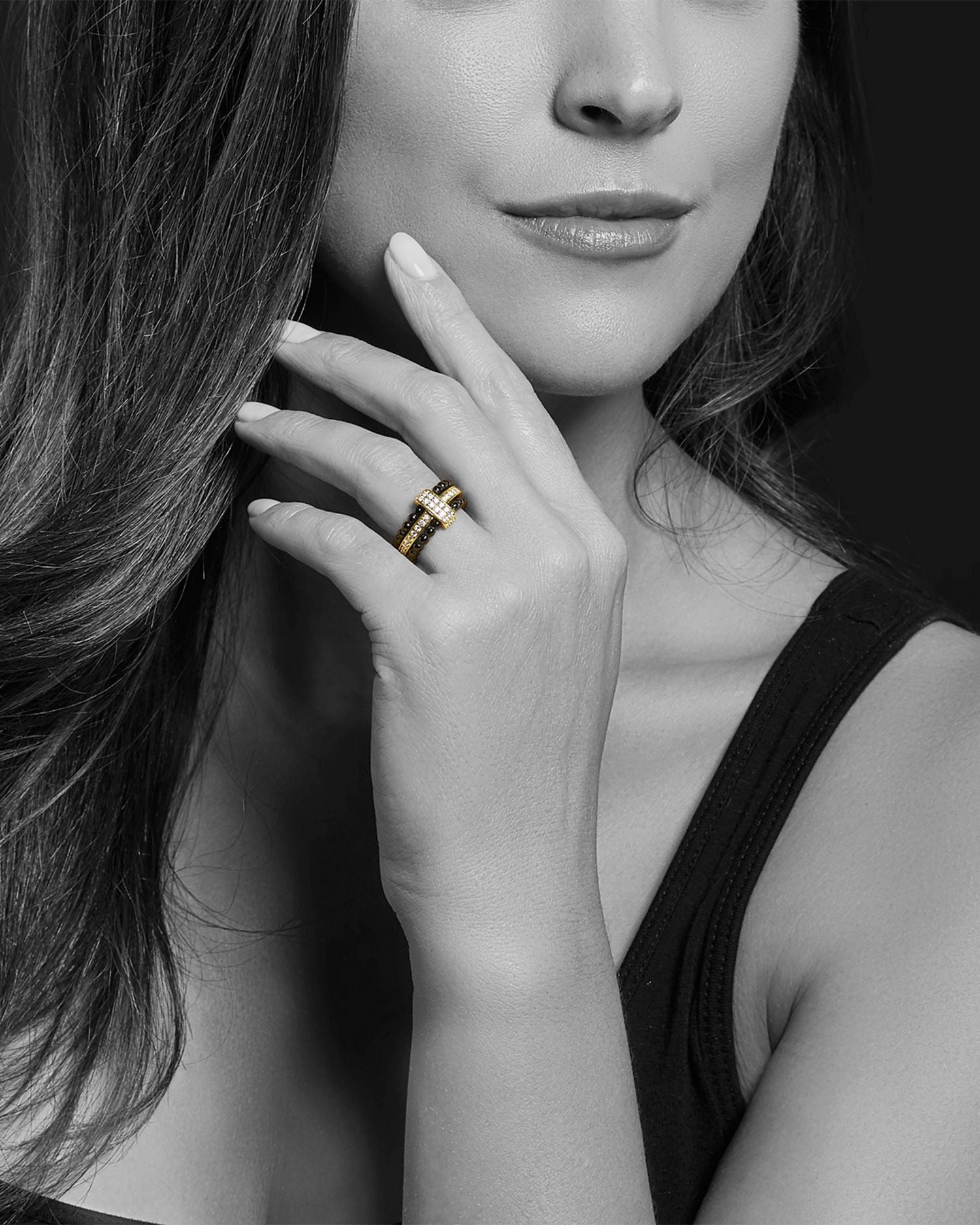 Meridian 18K Yellow Gold & Ceramic Caviar Diamond Stack Ring