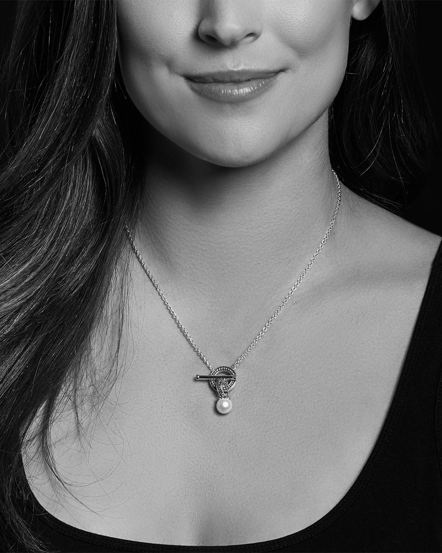 Sterling Silver Luna Cultured Freshwater Pearl Toggle Necklace, 18'