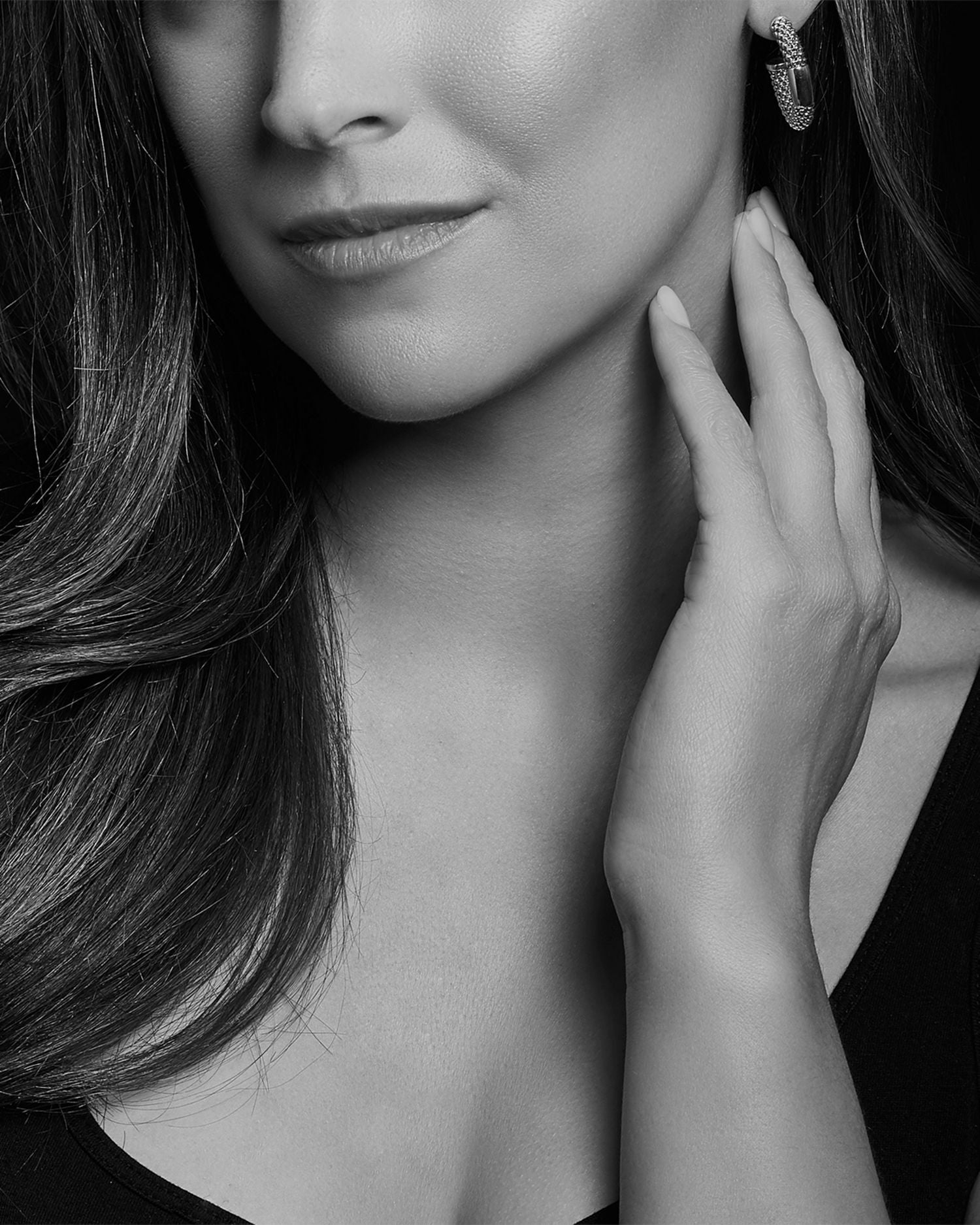 18K Yellow Gold & Sterling Silver Caviar High Bar Hoop Earrings