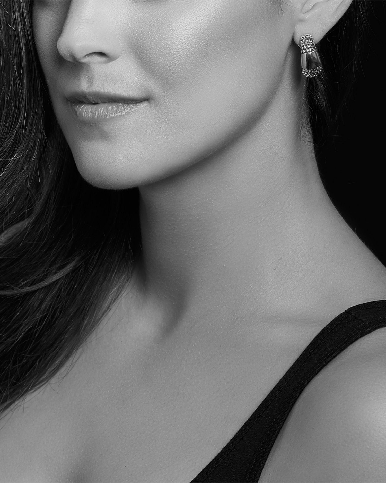 18K Yellow Gold & Sterling Silver High Bar Caviar Huggie Earrings