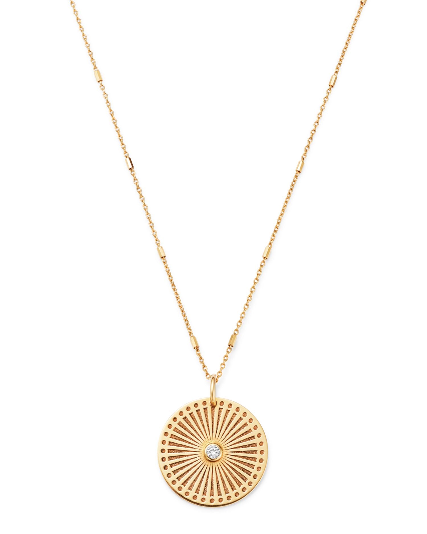 14K Yellow Gold & Diamond Sunbeam Medallion Pendant Necklace, 18'