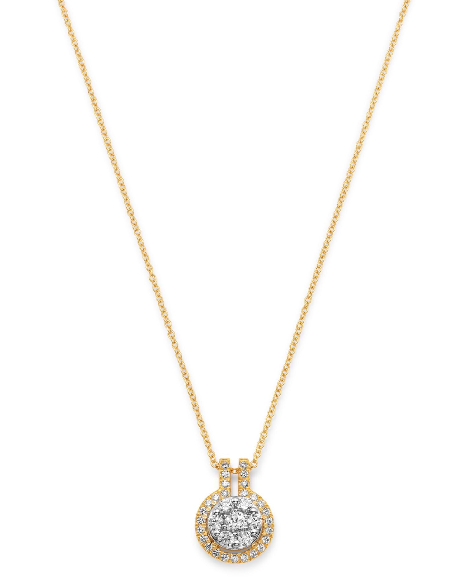 Diamond Halo Cluster Pendant Necklace in 14K White & Yellow Gold - Exclusive