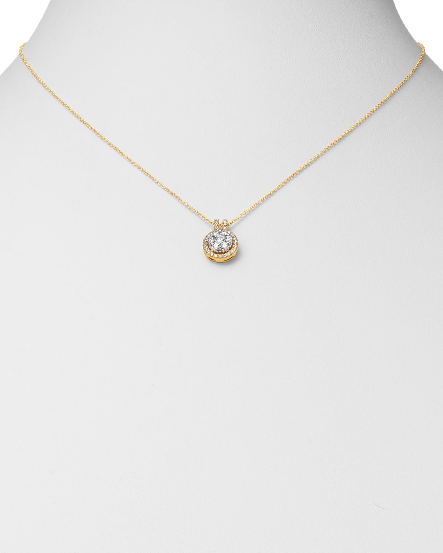 Diamond Halo Cluster Pendant Necklace in 14K White & Yellow Gold - Exclusive