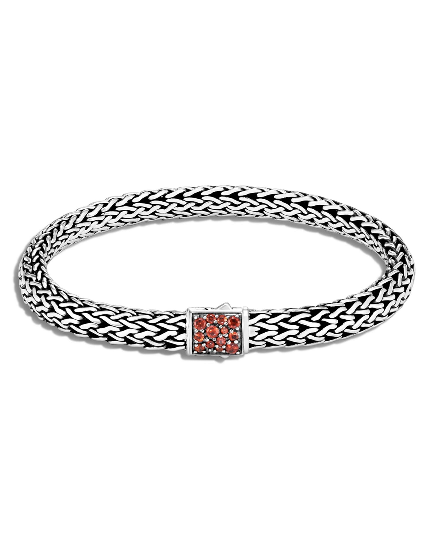 Sterling Silver Classic Chain Black Sapphire & Garnet Reversible Bracelet
