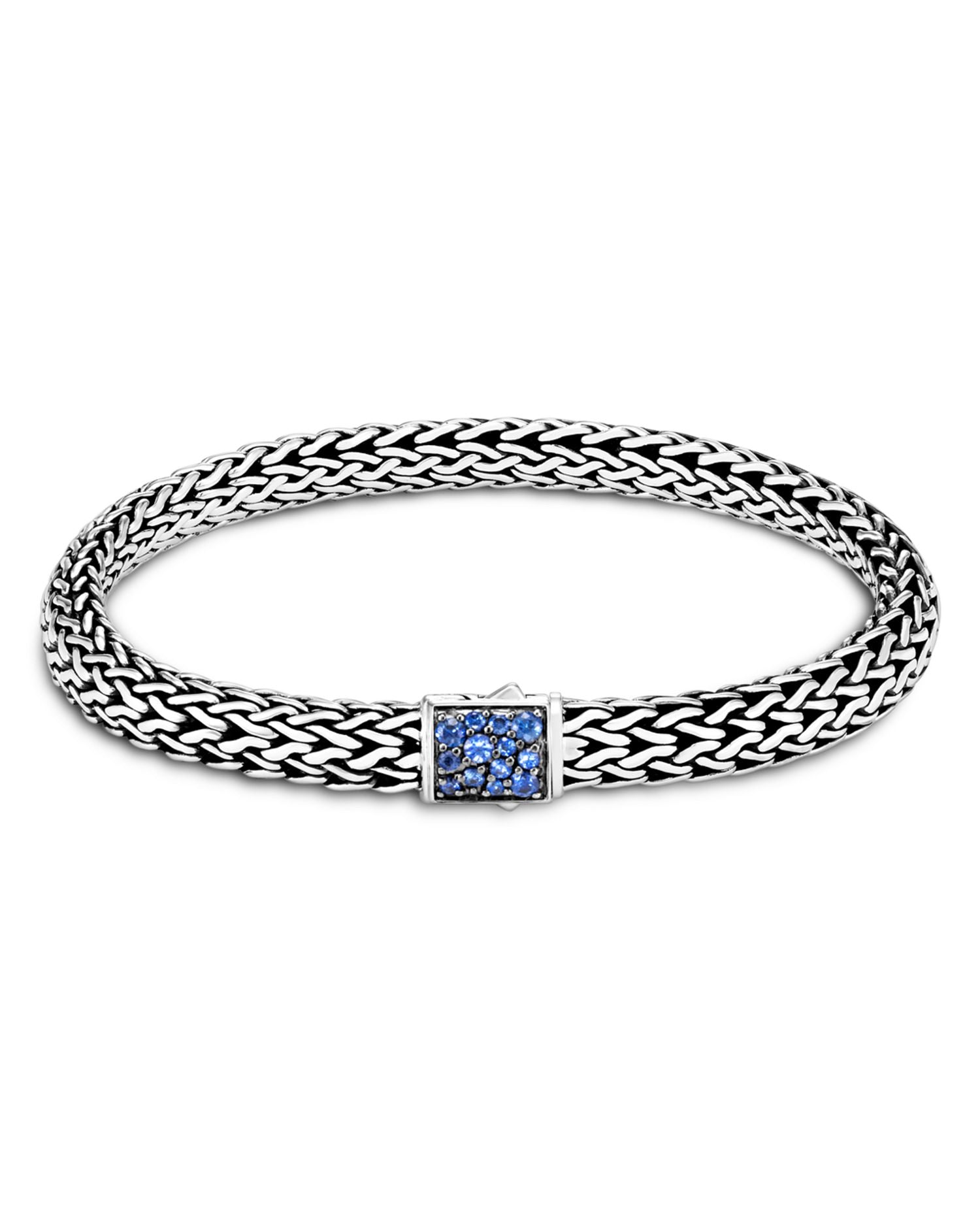 Sterling Silver Classic Chain Black & Blue Sapphire Reversible Bracelet