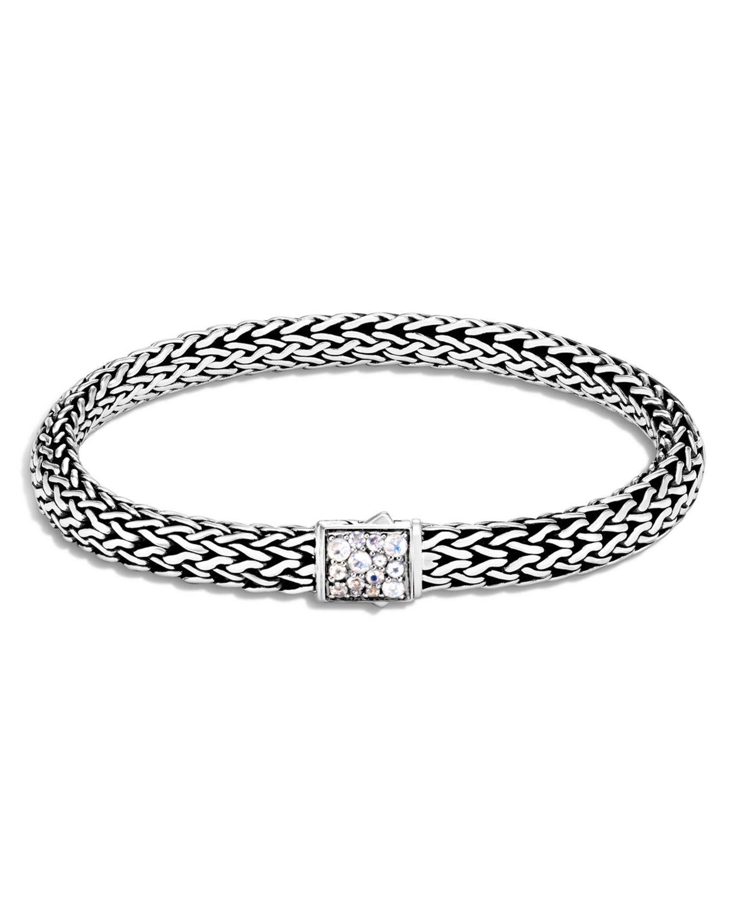 Sterling Silver Classic Chain Black Sapphire & Moonstone Reversible Bracelet