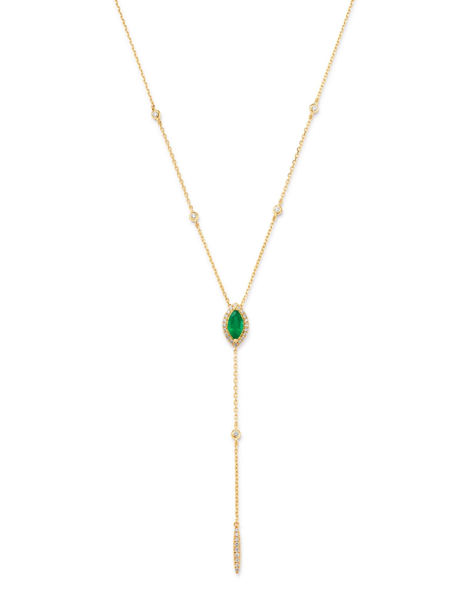 Emerald & Diamond Lariat Necklace in 14k Yellow Gold, 16-18" - Exclusive