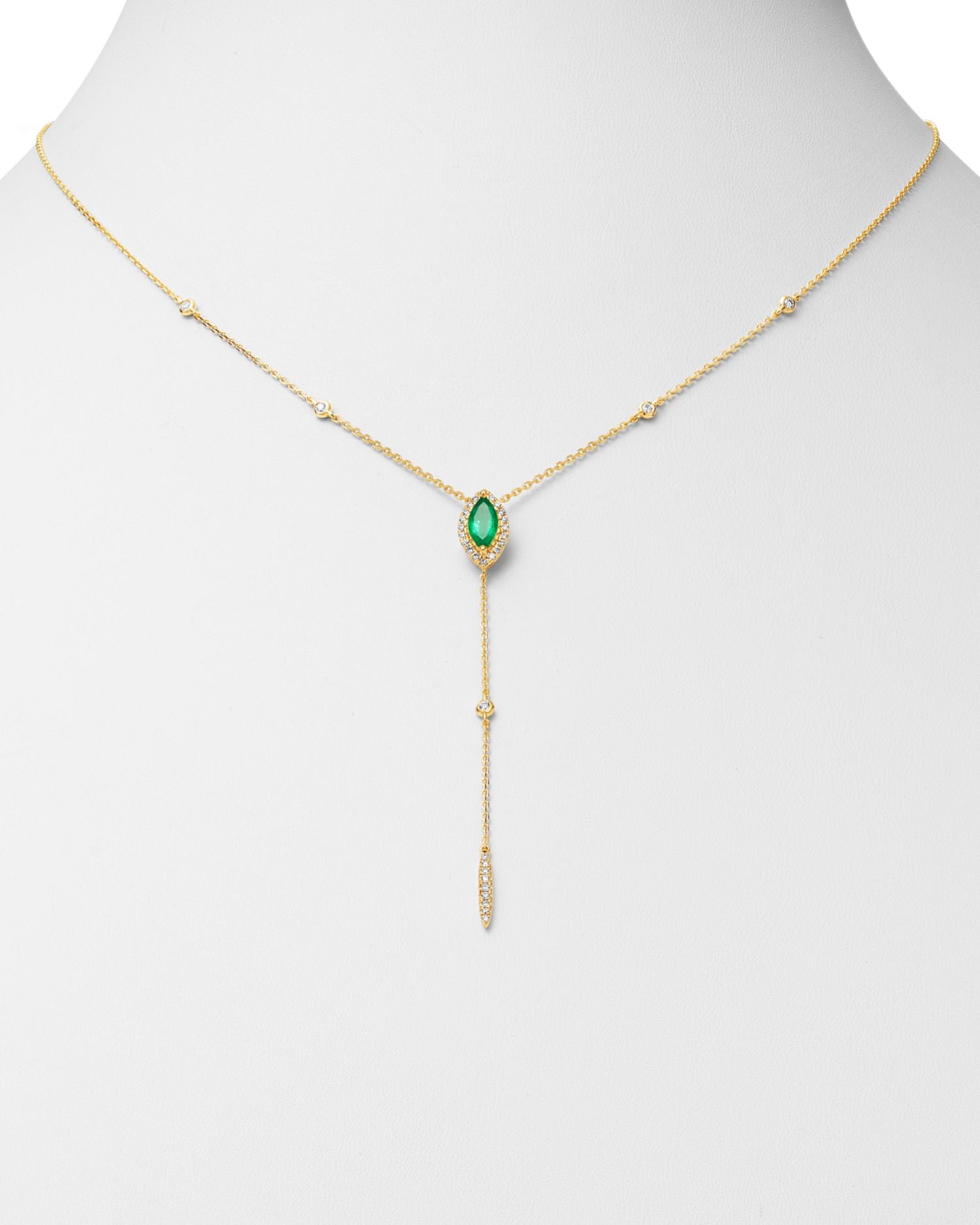 Emerald & Diamond Lariat Necklace in 14k Yellow Gold, 16-18" - Exclusive