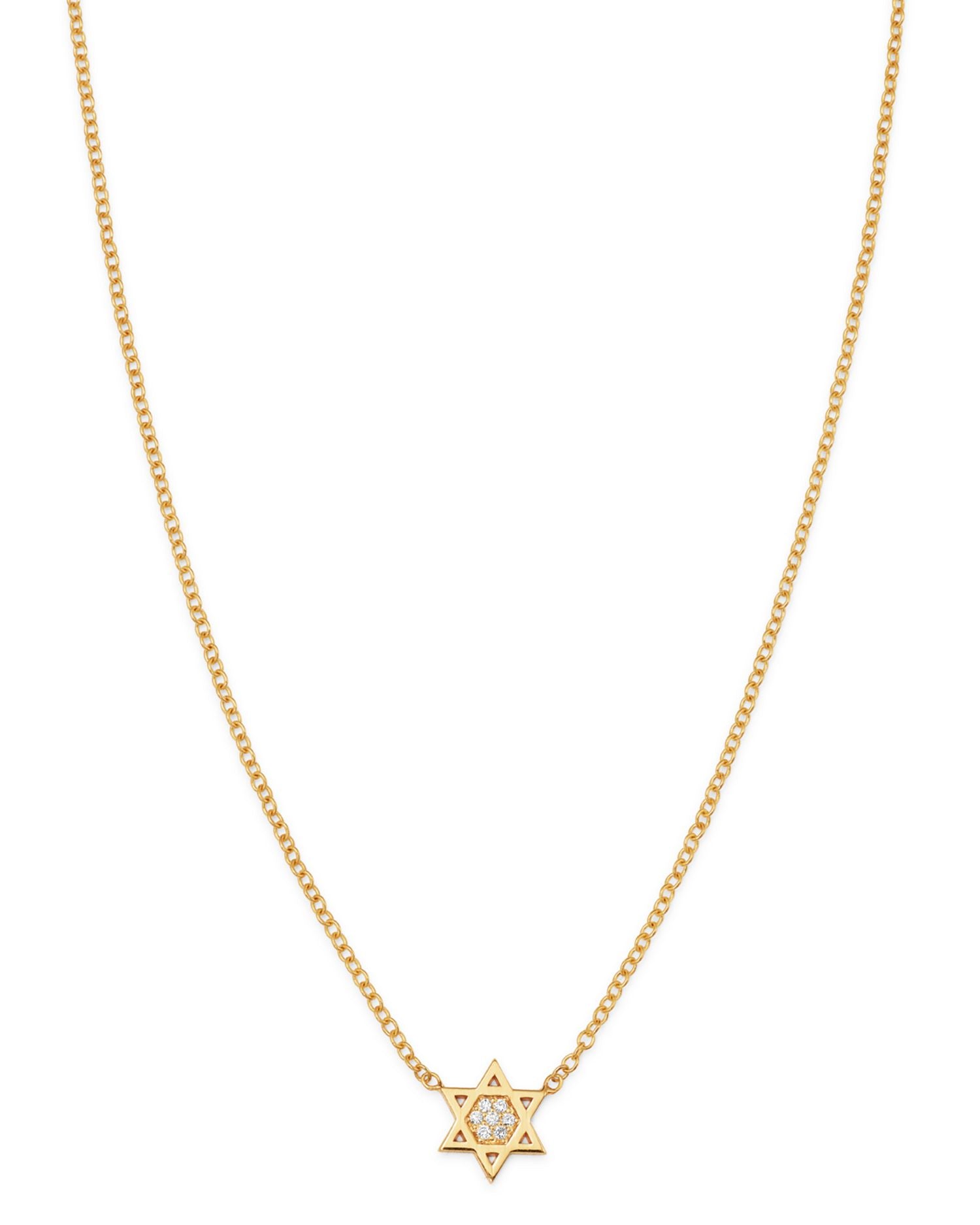 Midi Bitty 14K Yellow Gold & Diamond Star of David Necklace, 16'