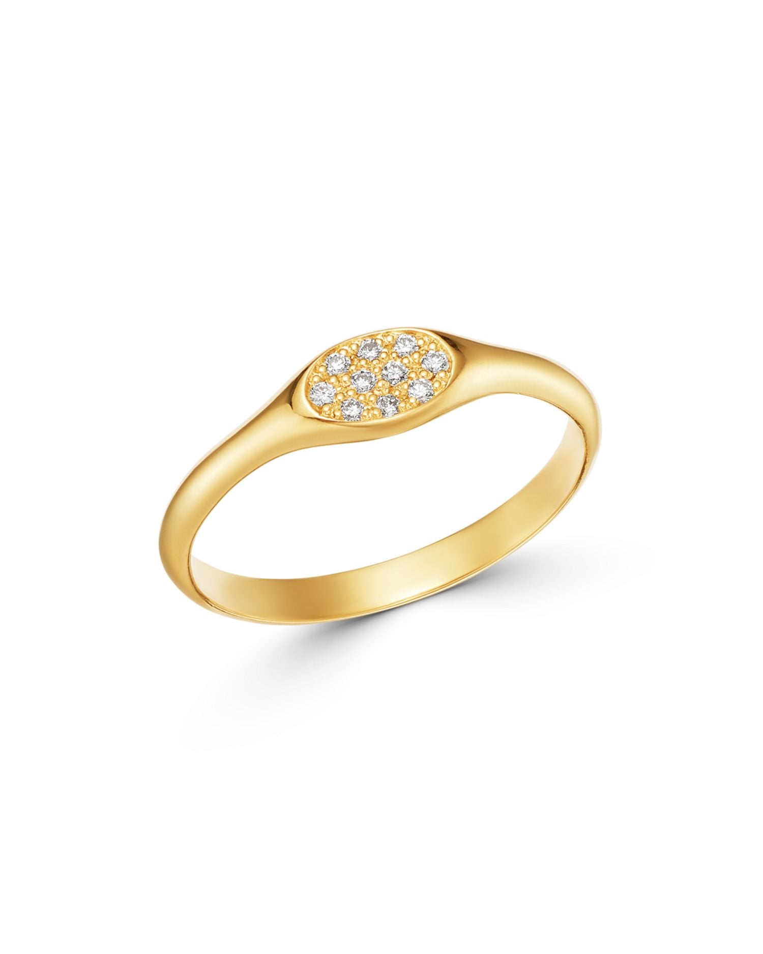 14K Yellow Gold Pavé & Bead Set Diamonds Diamond Cluster Signet Ring