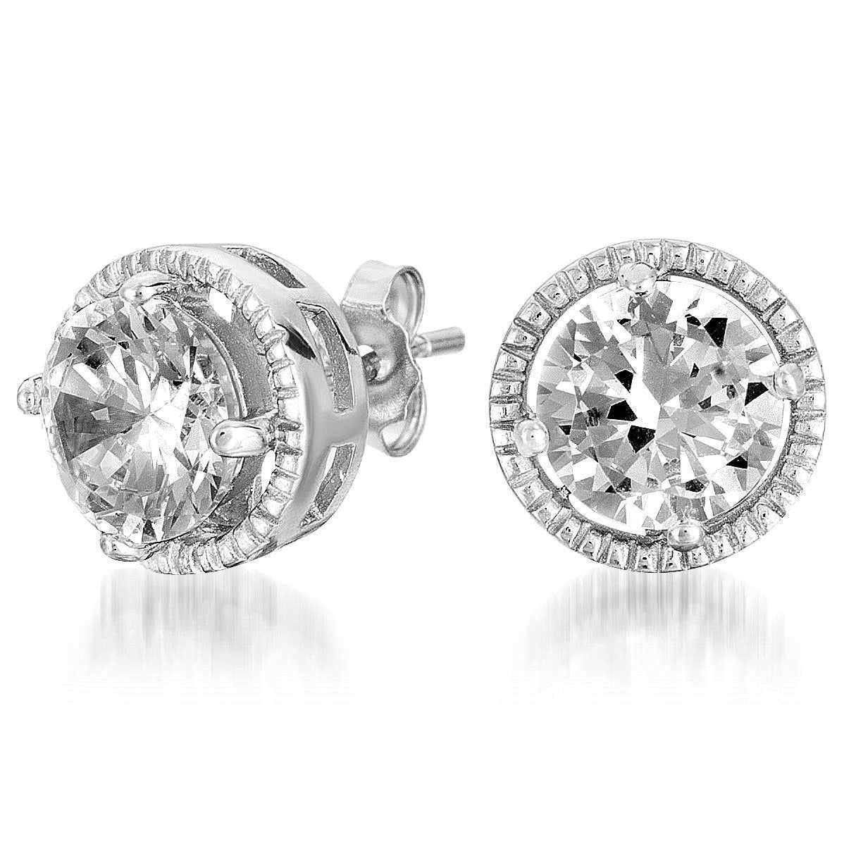 Sterling Silver Cubic Zirconia Button Stud Earrings