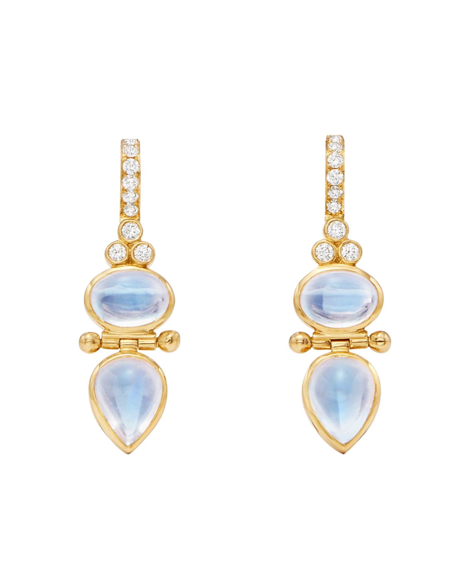 18K Yellow Gold Moonstone & Diamond Drop Earrings